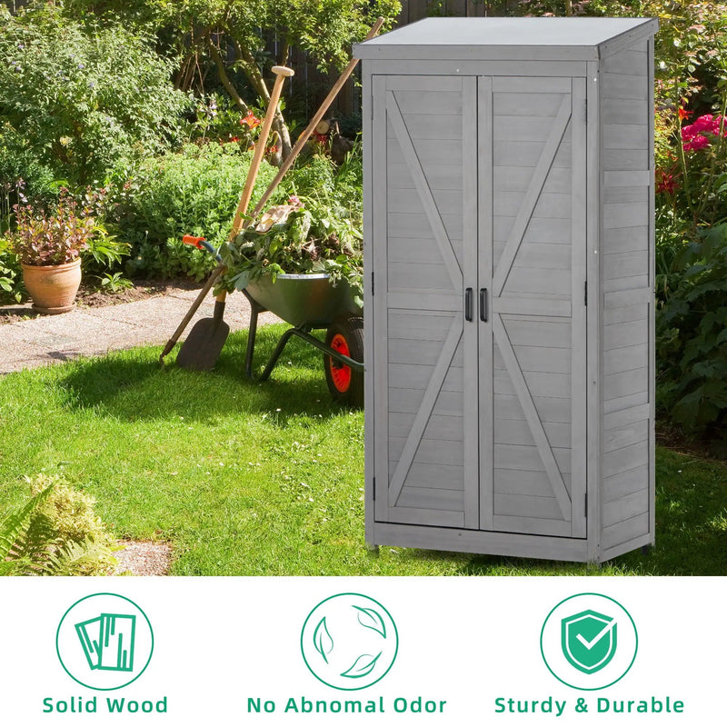 Wood Outdoor Storage Cabinet With Metal Top Garden Shed For Yard And Patio - Gray by HouseOfZazla