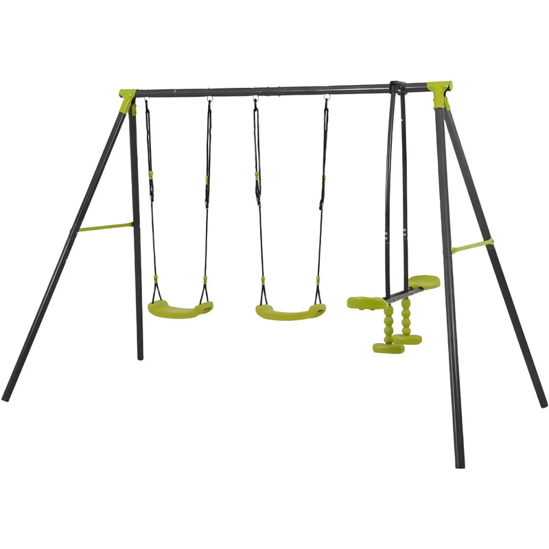 Xns008 Interesting Triple Children Metal Safe Swing Set 440Lbs For Outdoor Playground Three Seat Swing For Age 3+ - Green / Black by HouseOfZazla