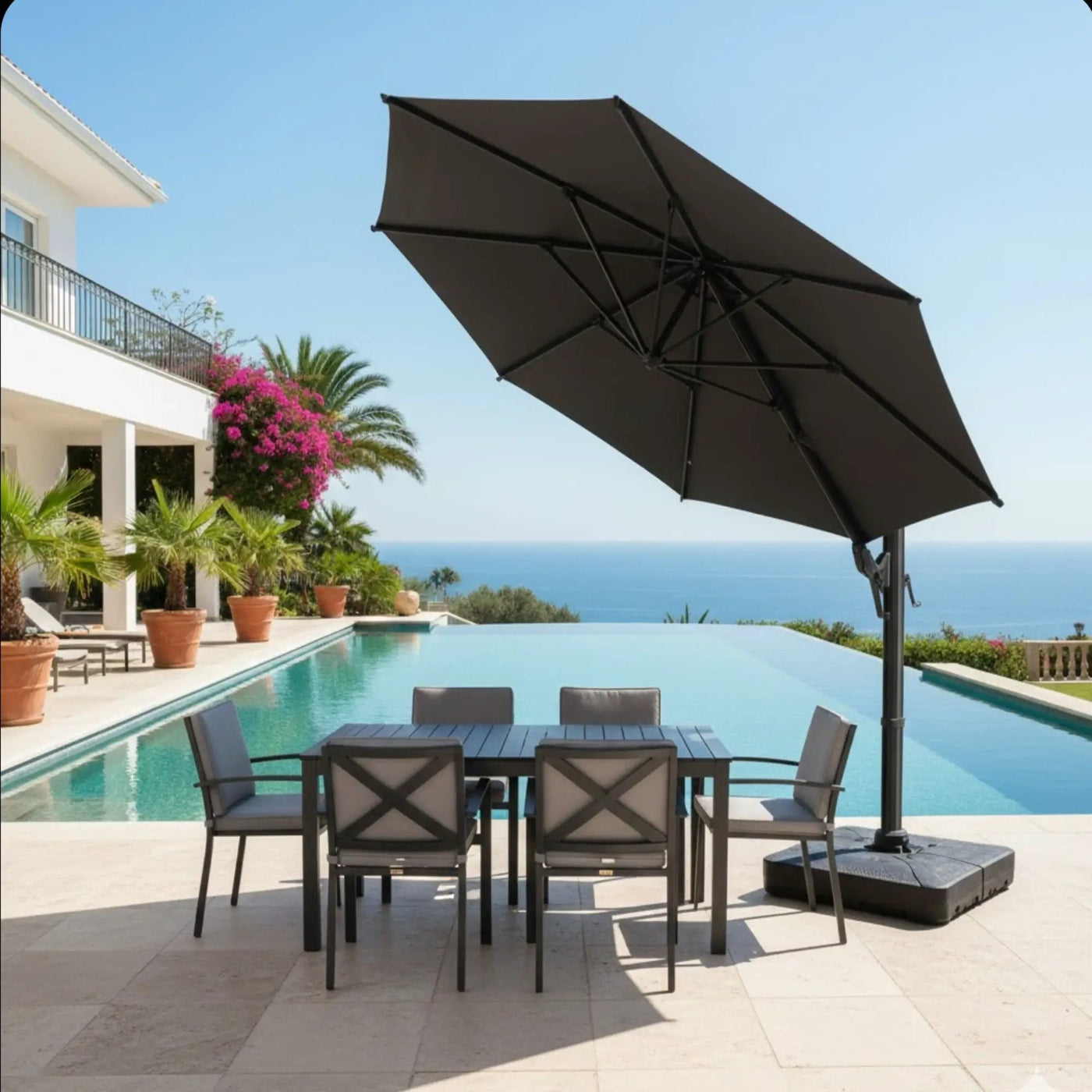 Round Cantilever Patio Umbrella With 360 Rotation & Infinite Tilt Adjustment by HouseOfZazla