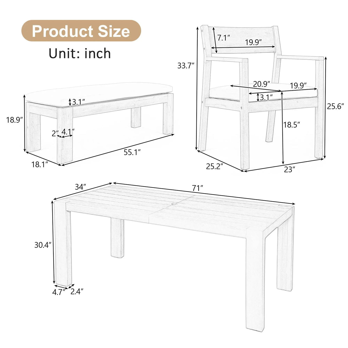 Outdoor Dining Set Rectangular Table With Umbrella Hole by HouseOfZazla