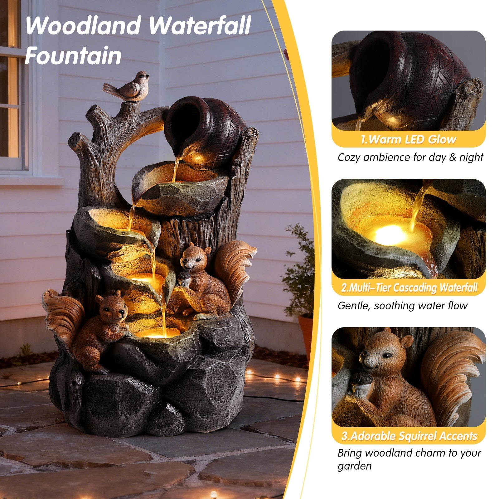 Squirrel Outdoor Water Fountain with Lights by HouseOfZazla