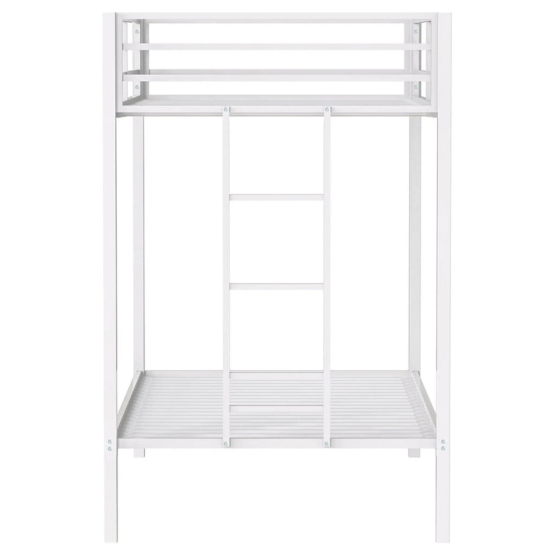 Alevera Metal Twin Over Twin Bunk Bed with Ladder White by Unique Piece Furniture