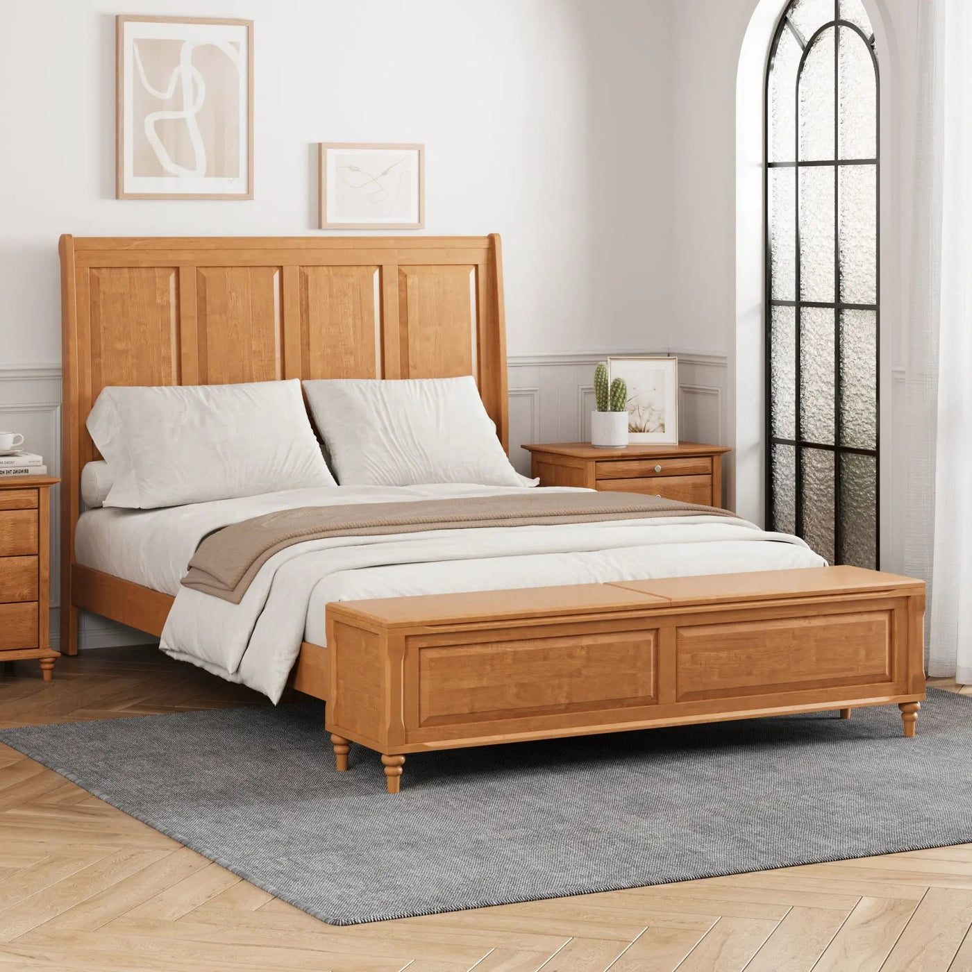 Sleigh Bed Frame With Tall Headboard And Storage Bench by HouseOfZazla