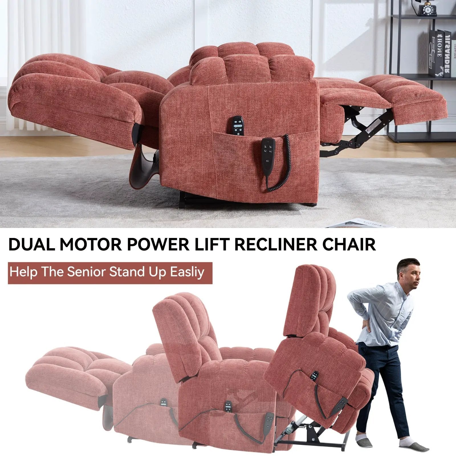 Dual Motor Heat Massage Electric Power Lift Recliner by HouseOfZazla