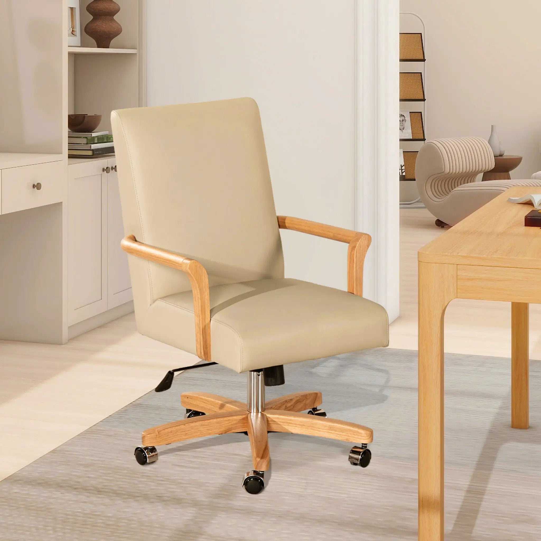 Dumont - Modern Farmhouse High Back Executive Home Office Chair - Neutral Cream Beige / Natural by HouseOfZazla