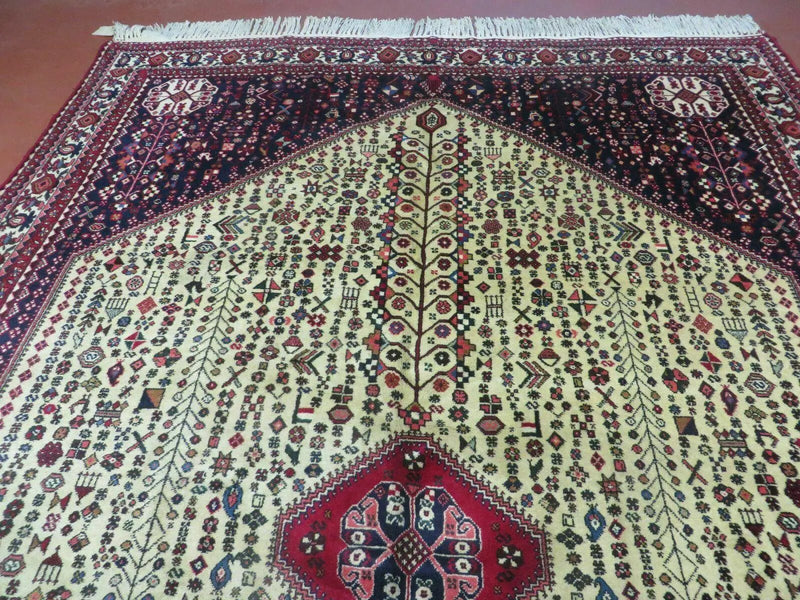 7' X 10' Vintage Handmade Indian Floral Wool Rug Hand Knotted Carpet Ivory Red by Jewel Rugs