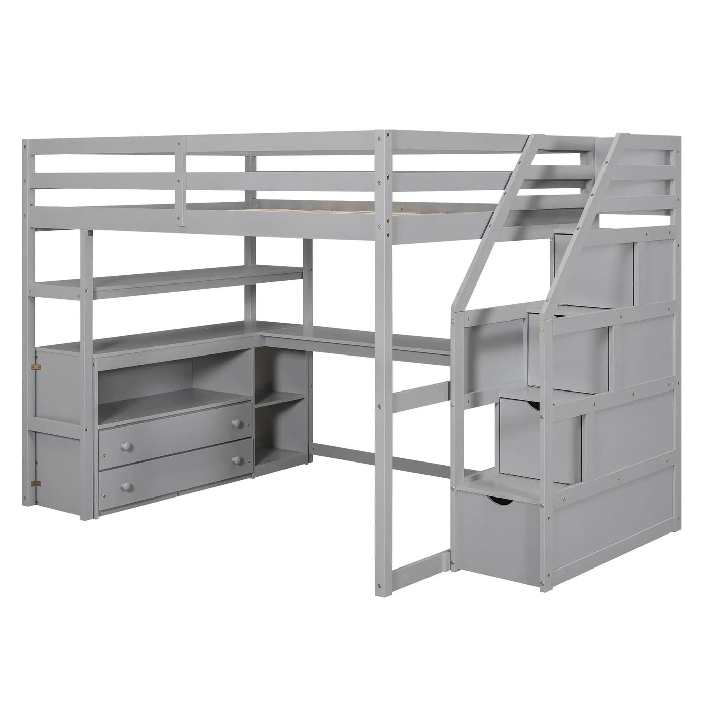 Loft Bed With Desk, Shelves, 2 Drawers, Storage Staircase by HouseOfZazla