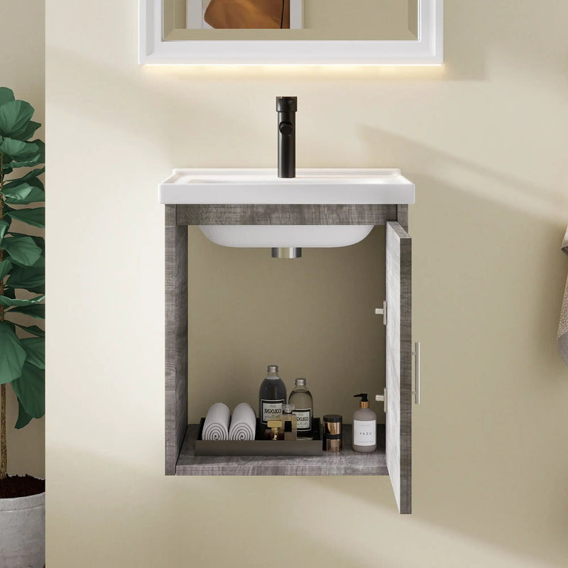 16" Floating Bathroom Vanity, Wall Mounted Plywood Cabinet by HouseOfZazla
