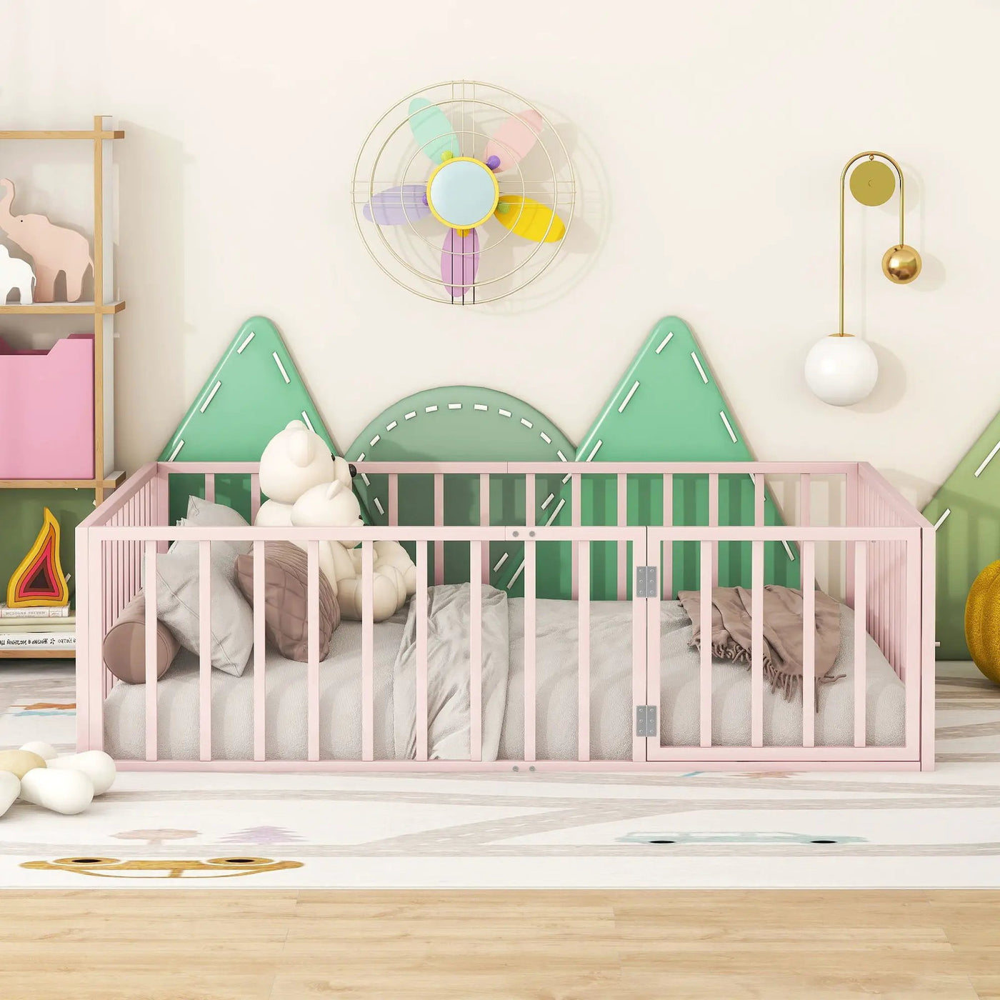 Metal Floor Bed Frame With Fence And Door by Unique Piece Furniture