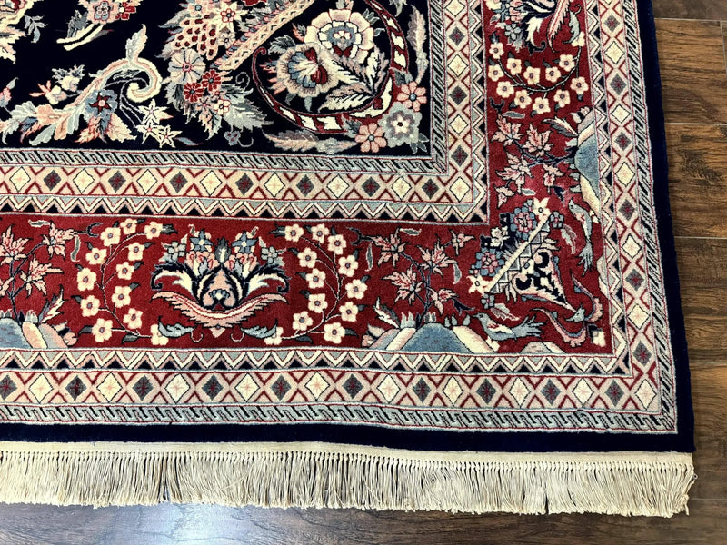 Sino Persian Rug 8x10, Floral Kirman Carpet, Navy Blue and Red, Floral Vases, Handmade Vintage Wool Carpet, 320 KPSI by Jewel Rugs