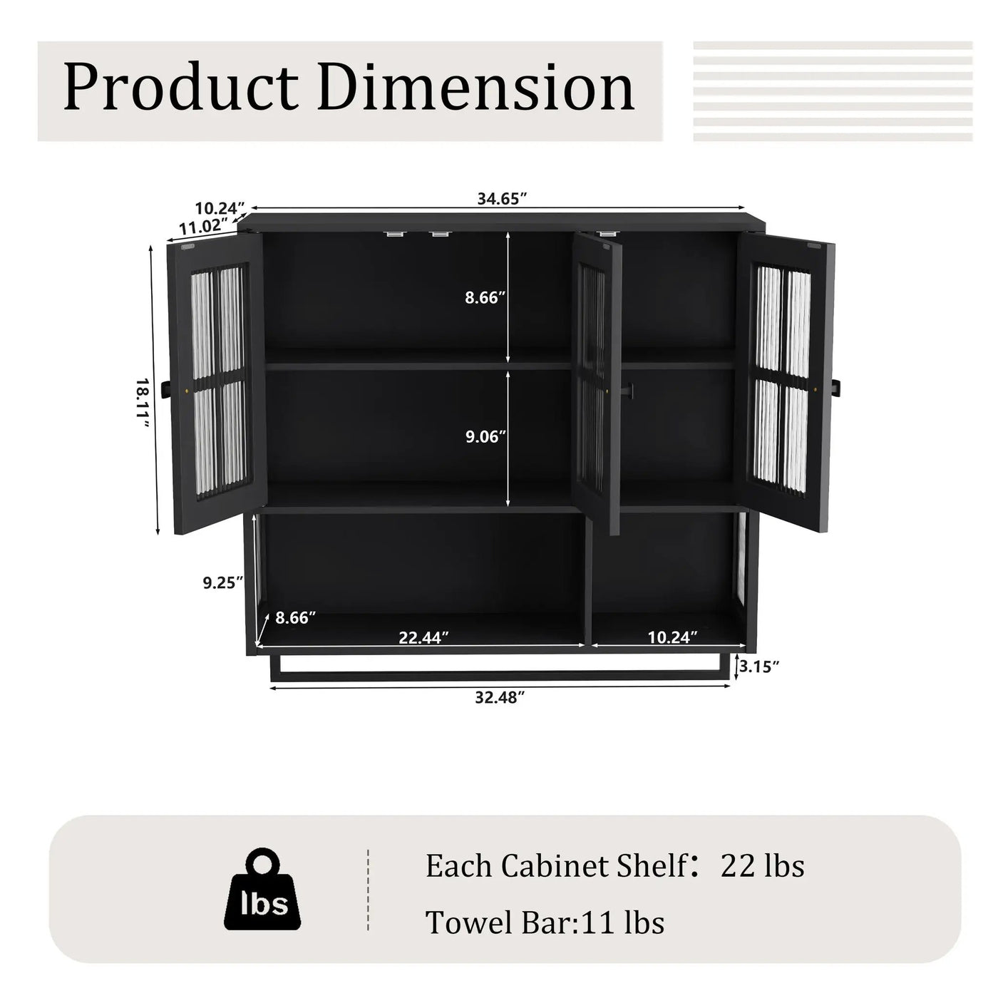 3 Door Wall Cabinet With Glass Door And Towel Bar by HouseOfZazla