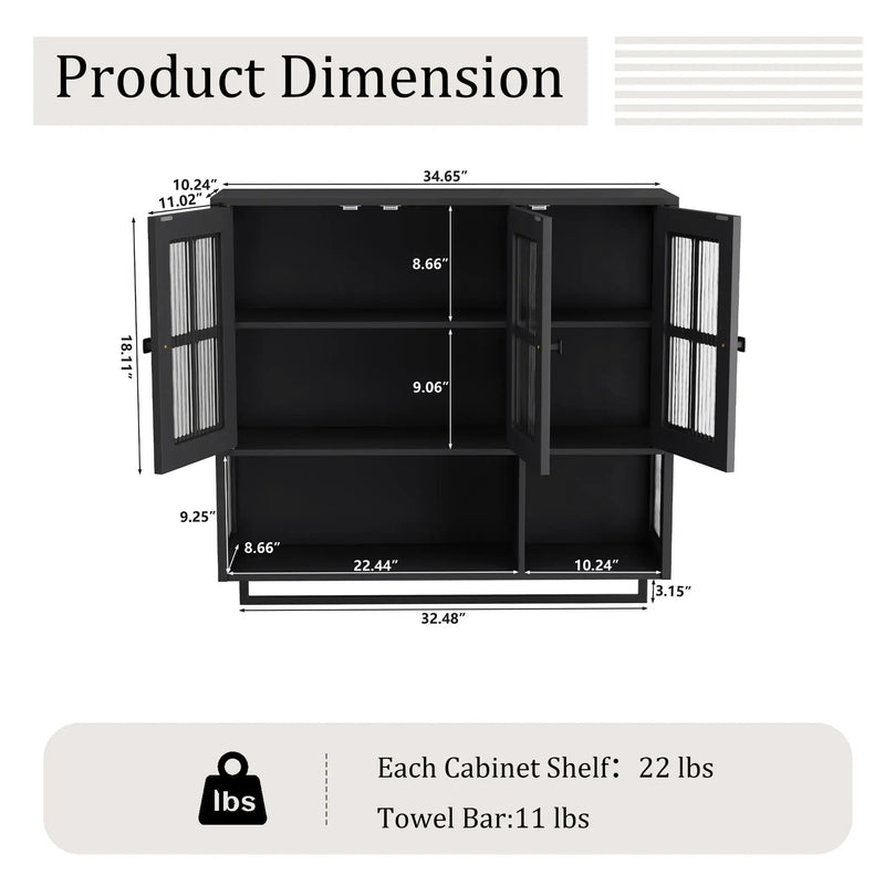 3 Door Wall Cabinet With Glass Door And Towel Bar by HouseOfZazla
