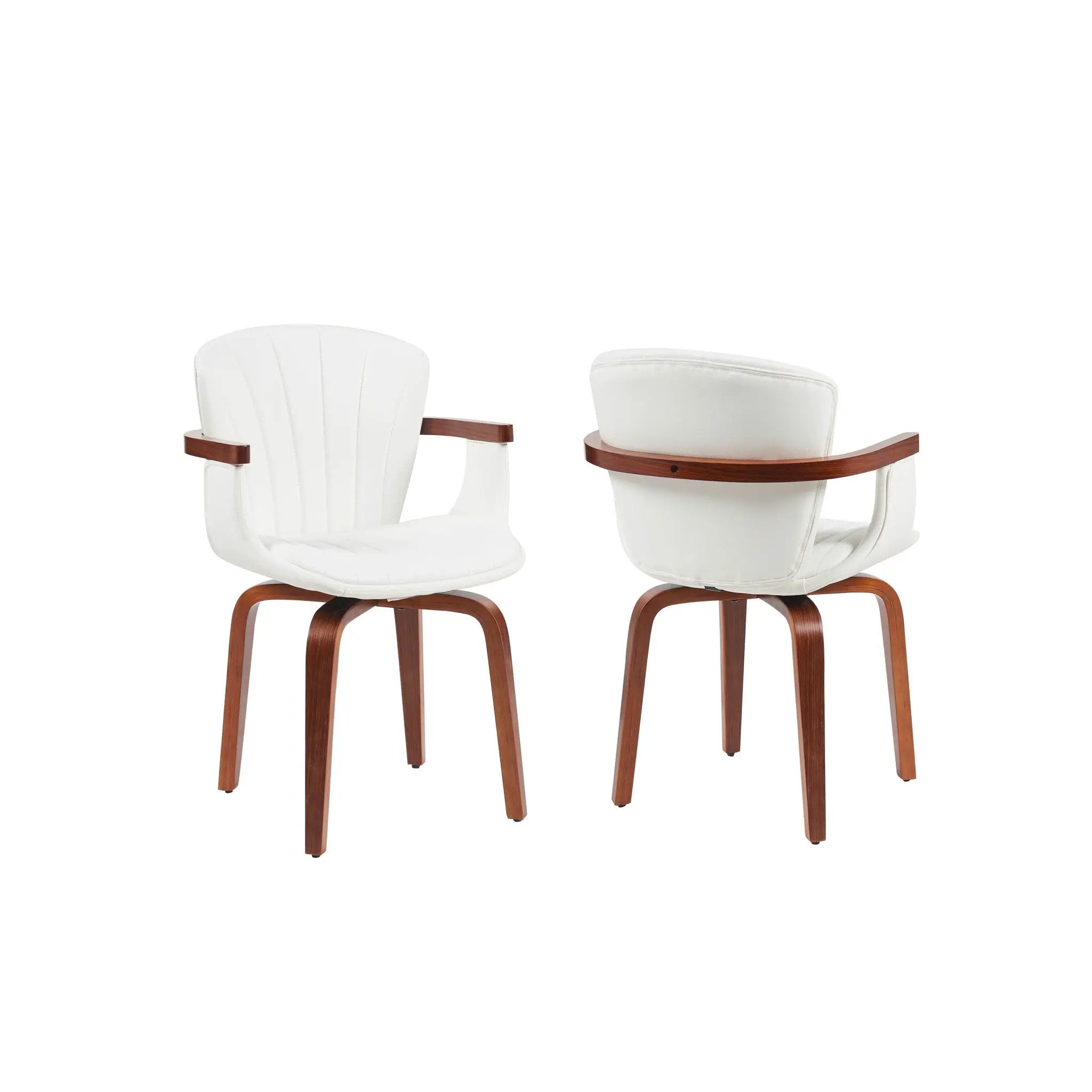 Mid Century Modern Bentwood Swivel Dining Chairs (Set of 2) - White / Walnut by HouseOfZazla