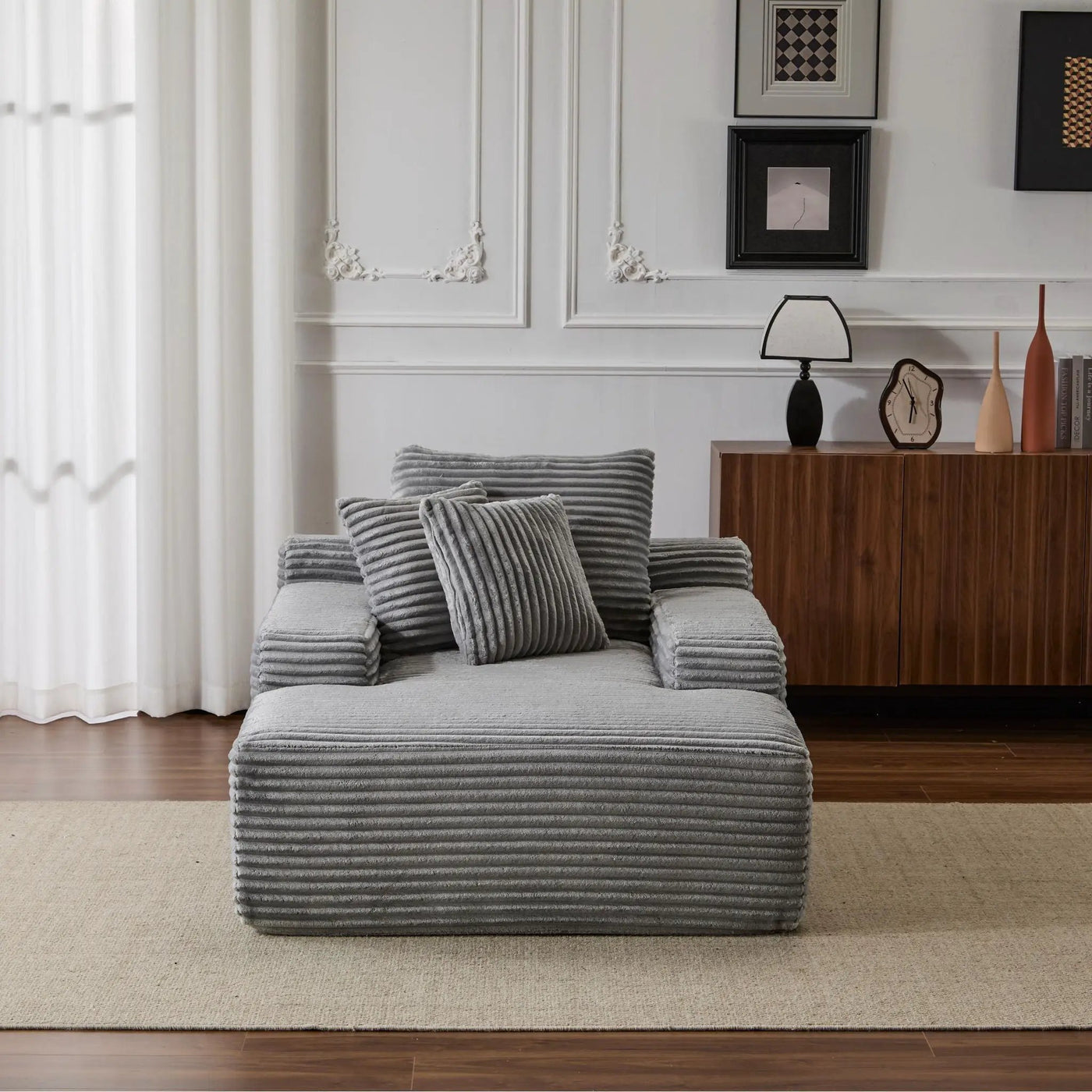 Oversized Chaise Lounge Chair Cozy Cloud Couch With 3 Throw Pillows And Wide Armrest by HouseOfZazla
