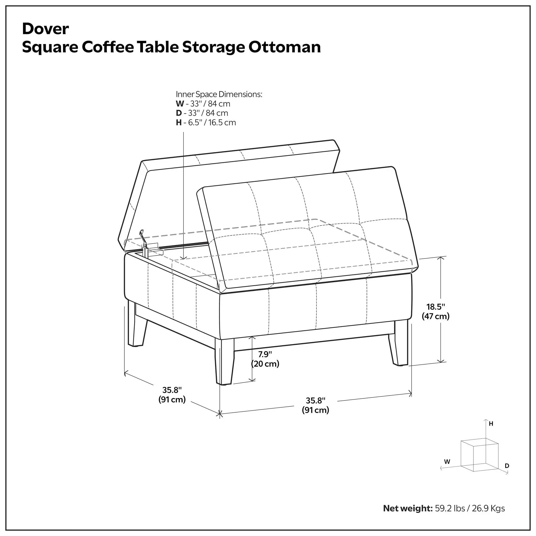 Dover - Multifunctional Lift Top Coffee Table Storage Ottoman by Unique Piece Furniture