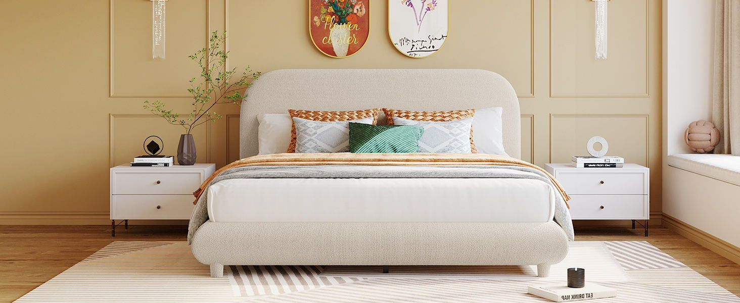 Upholstered Platform Bed With Thick Solid Frame And Stylish Curve-Shaped Design by HouseOfZazla