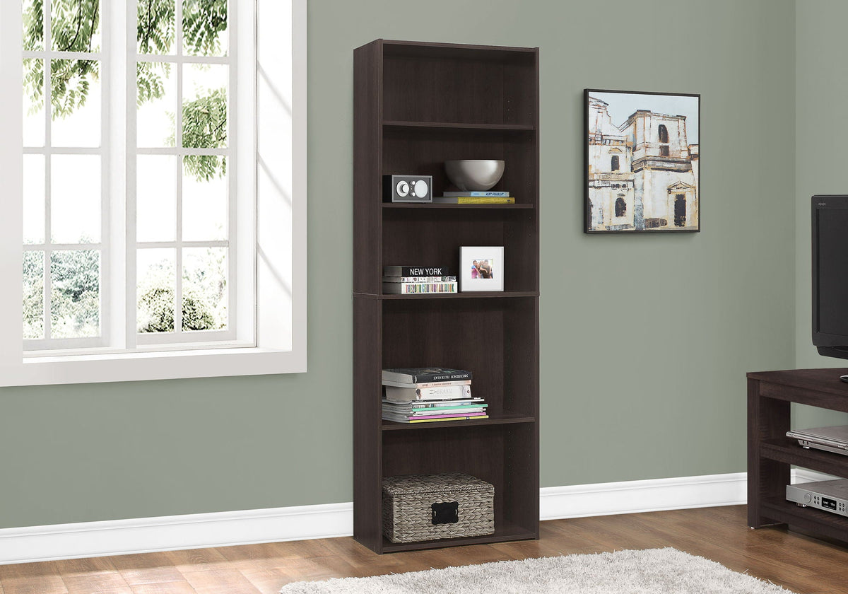 6-Tier Transitional Bookshelf with Adjustable Shelves - White, Dark Gray, Light Brown, Dark Brown, photo 9 of 16
