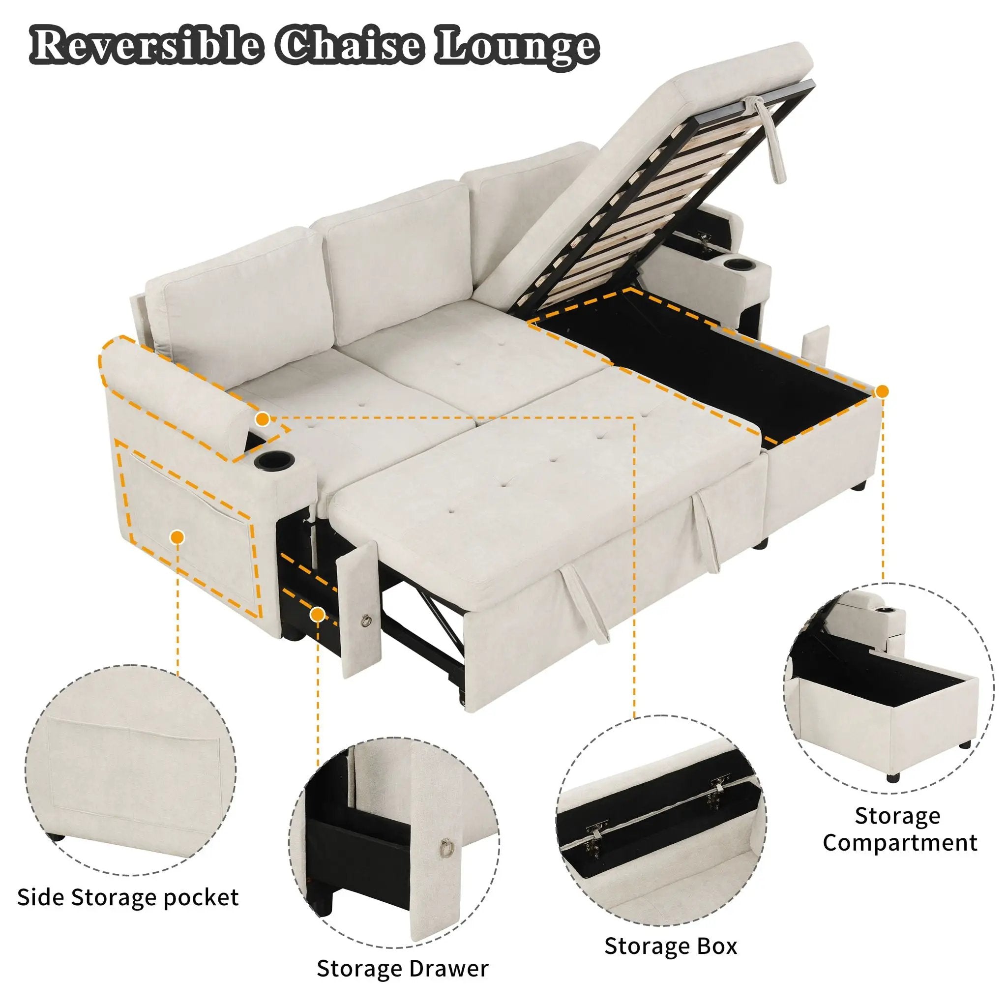 Convertible L Shaped Sofa Couch With Storage, Cup Holders, USB Ports by HouseOfZazla