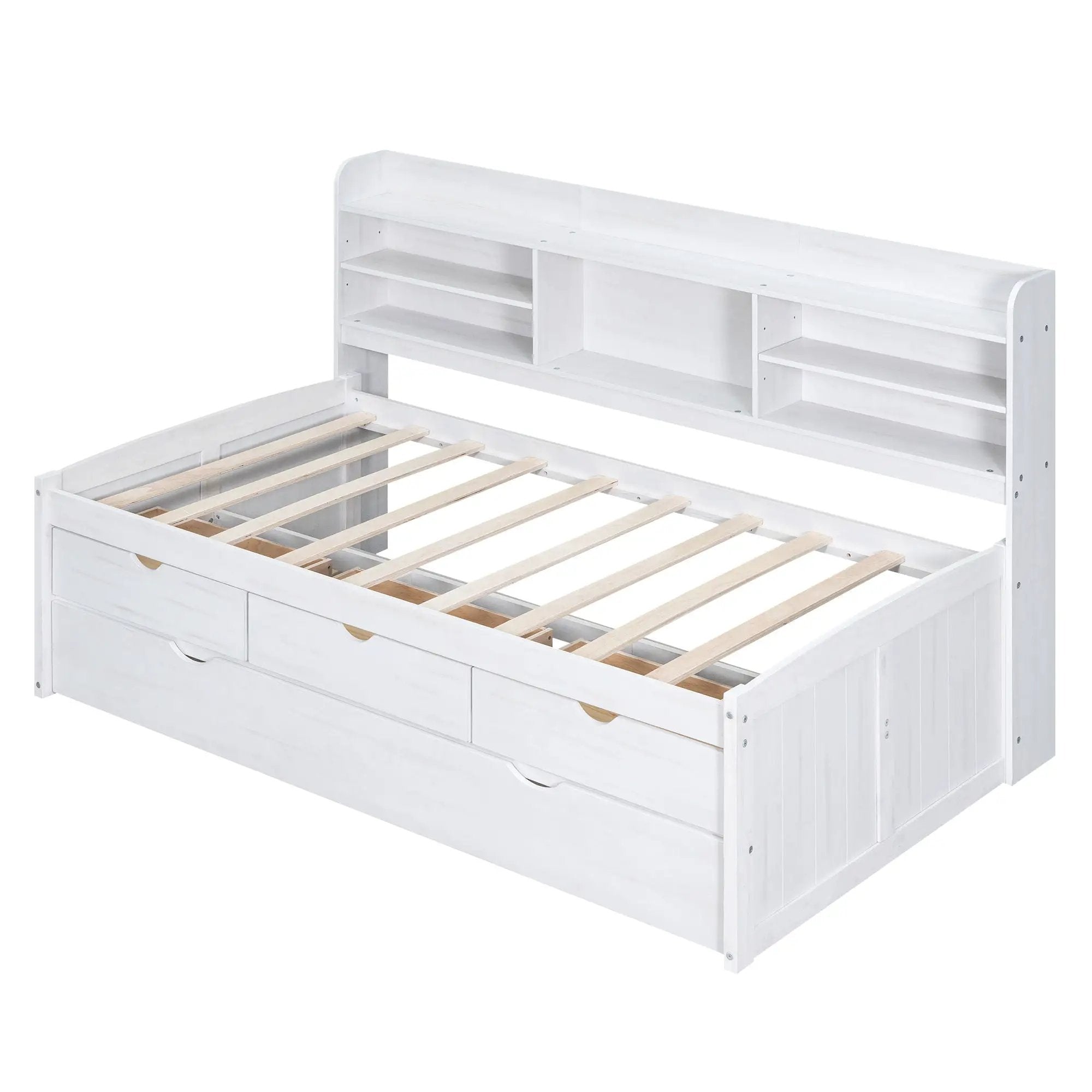 Captain Bed With Built In Bookshelves, 3 Storage Drawers, And Trundle by Unique Piece Furniture