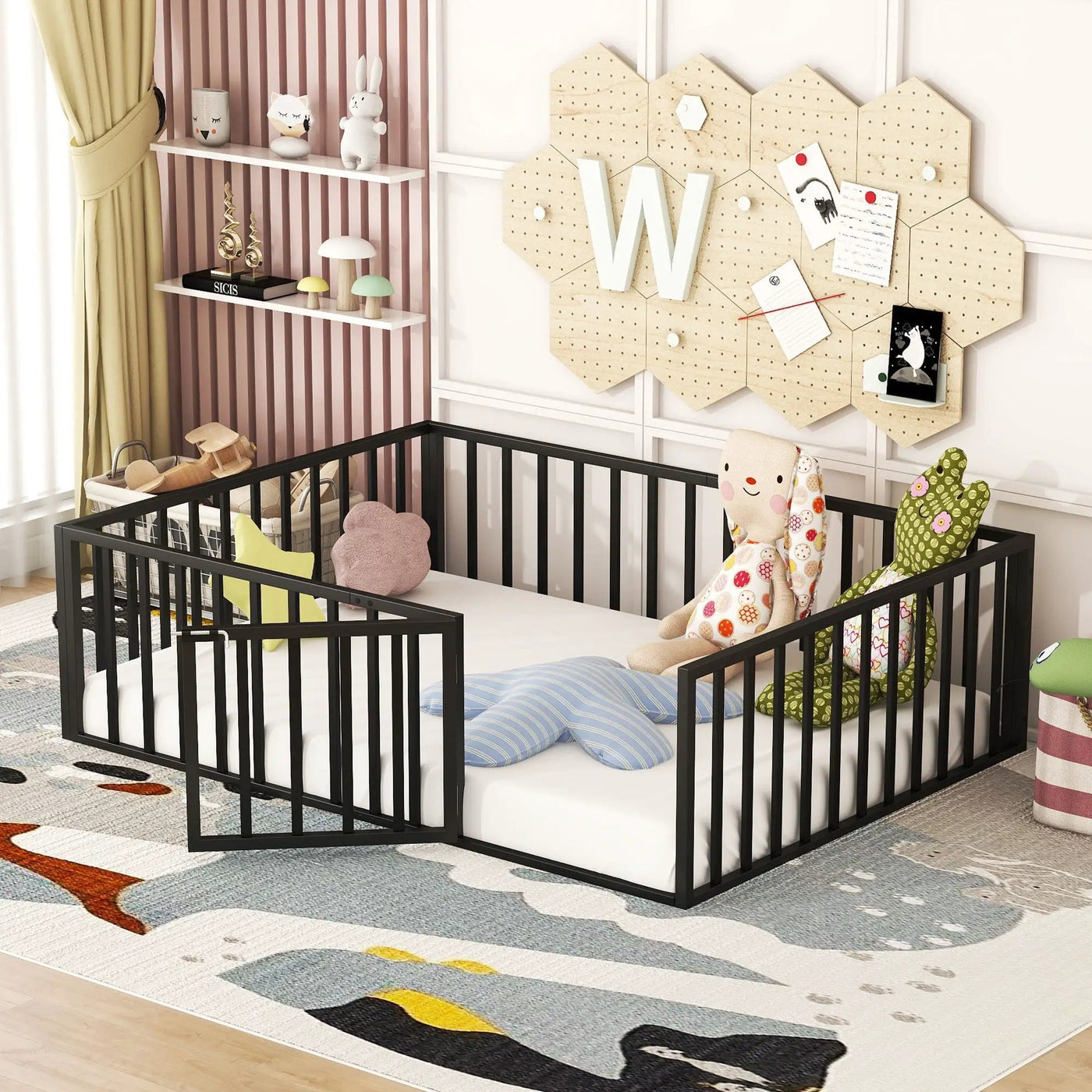 Metal Floor Bed Frame With Fence And Door by Unique Piece Furniture