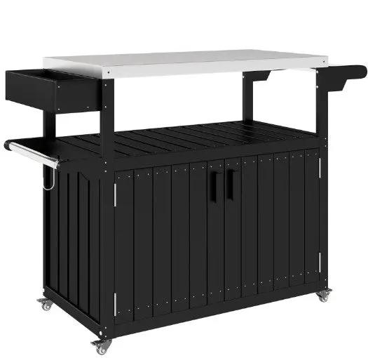 Outdoor Bar Cart with Storage and Stainless Steel Top by HouseOfZazla