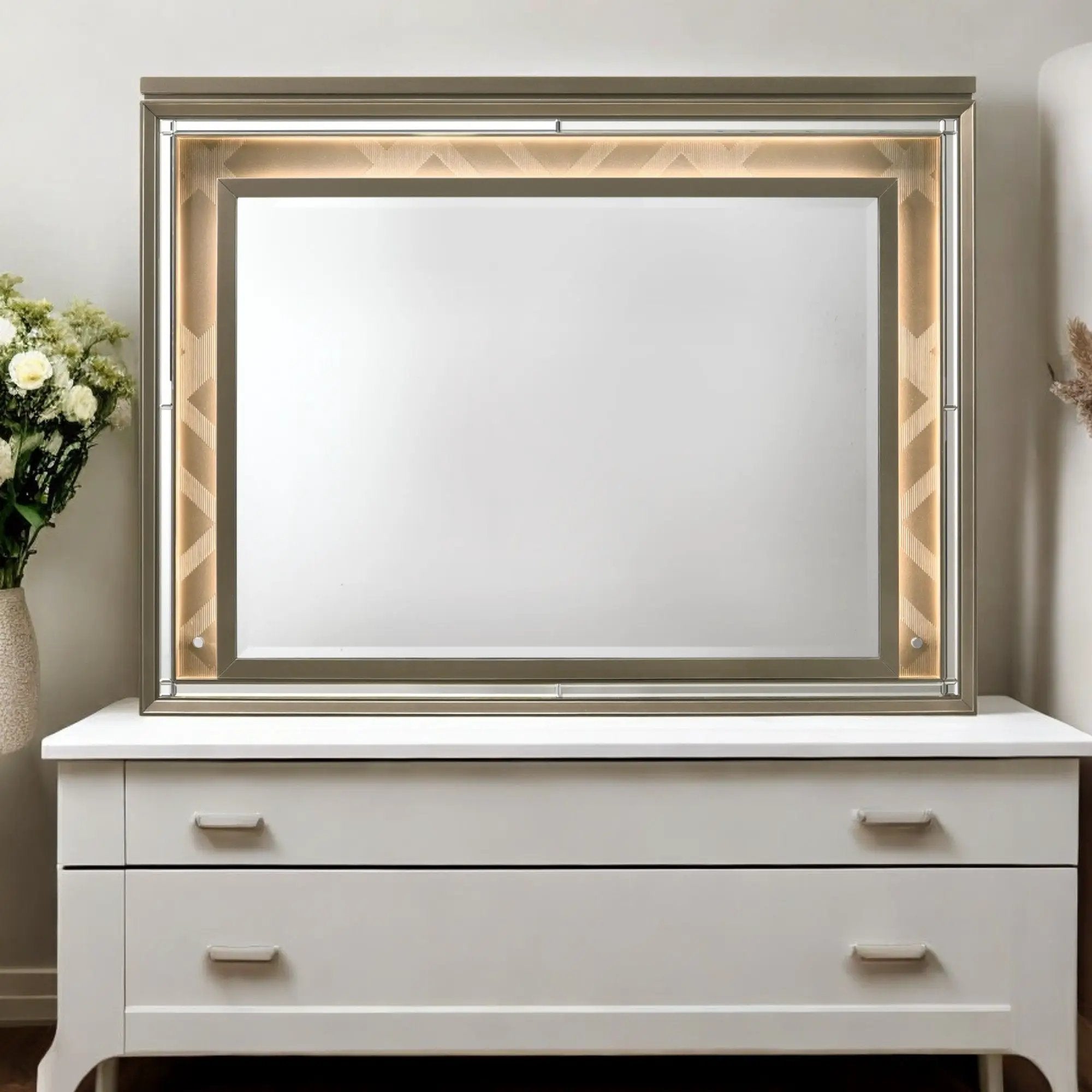Skylar - Mirror With LED - Champagne by Unique Piece Furniture