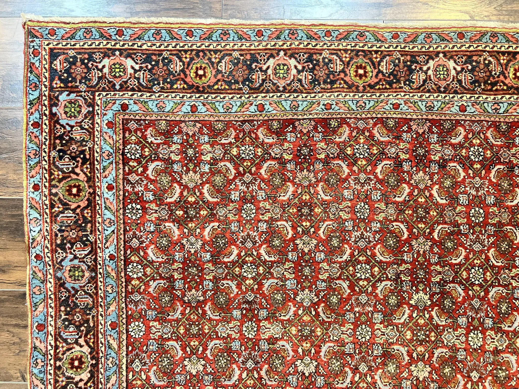 Antique Persian Bidjar Rug 5x7, Repeated Allover Herati Pattern, Red, Handmade Wool Carpet by Jewel Rugs