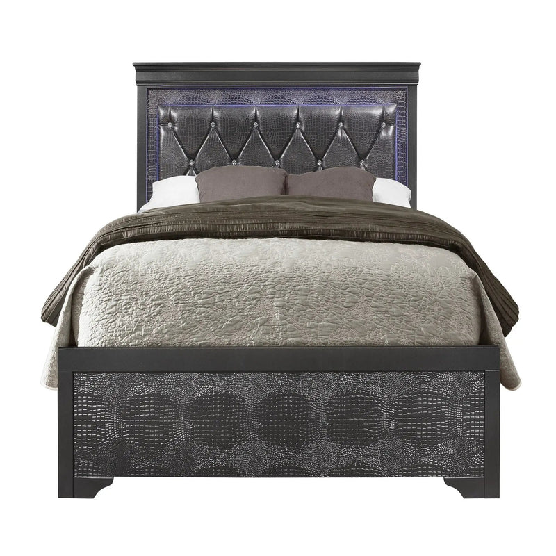 Shaker - 5 Pieces Bedroom Set With Crystal Inspired Tufted Headboard And LED Lighting by HouseOfZazla