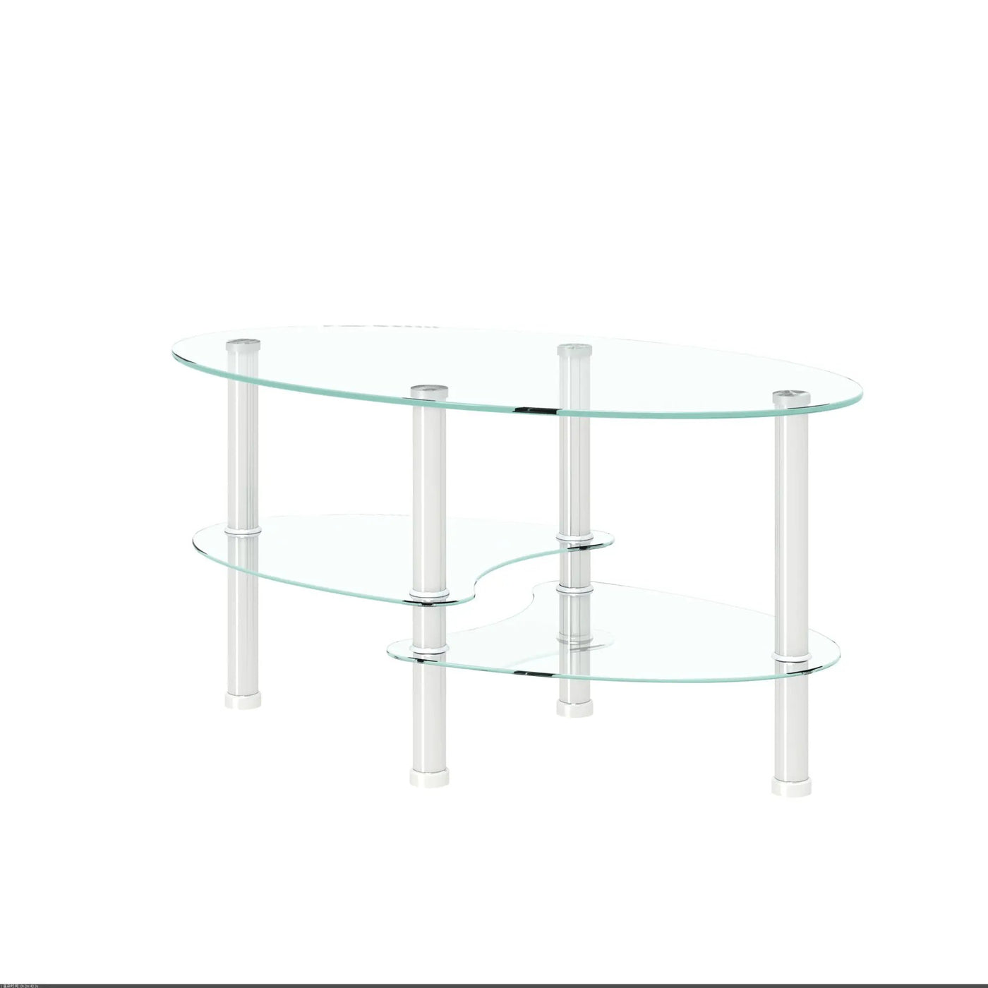 Transparent Oval Glass Coffee Table, Modern Table In Living Room Oak Wood Leg Tea Table 3-Layer Glass Table by HouseOfZazla