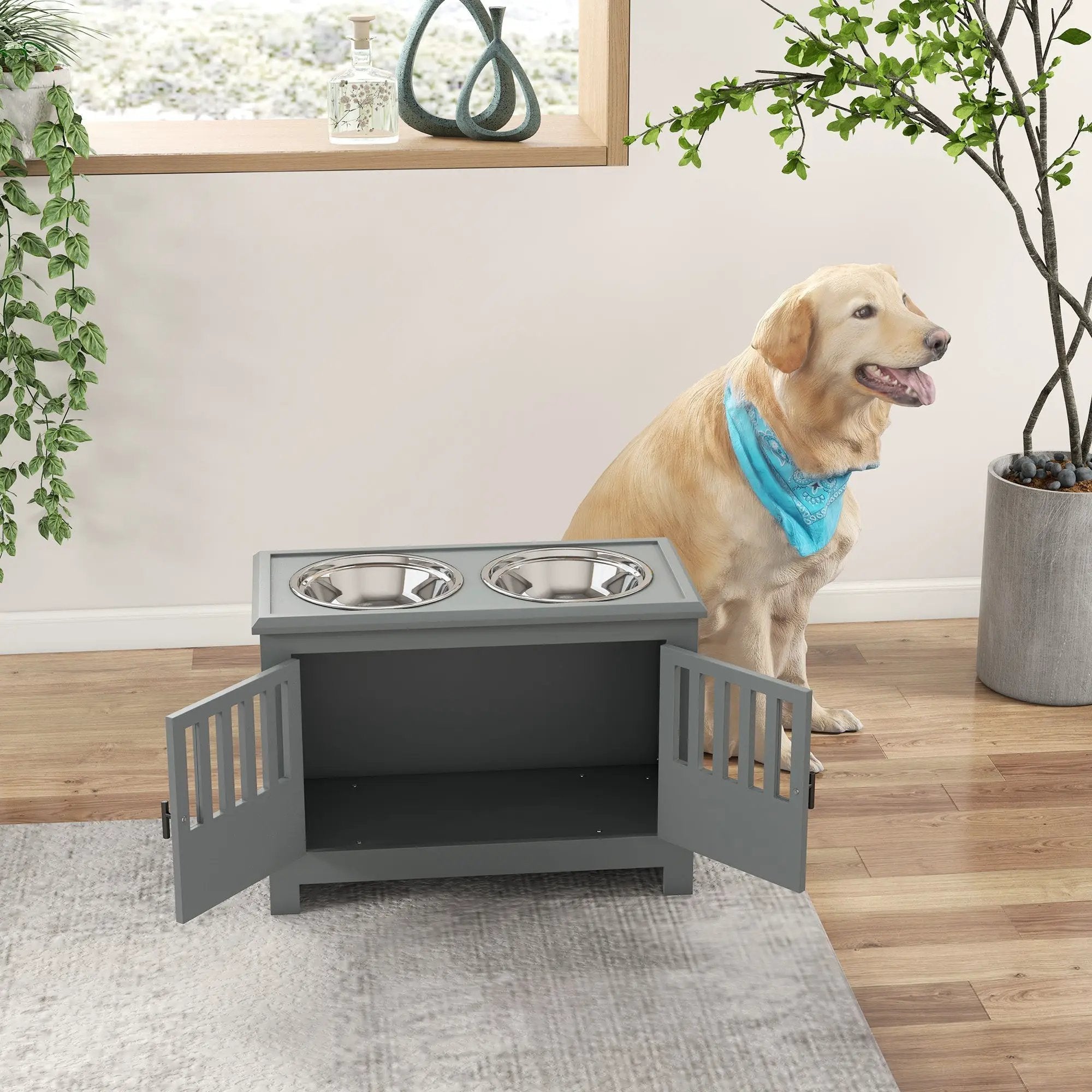 PawHut Large Elevated Dog Bowls with Storage Cabinet by HouseOfZazla