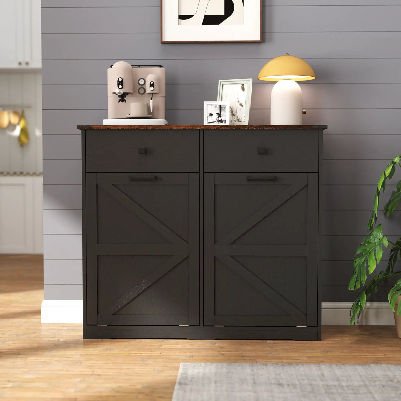 Double Tilt Out Trash Cabinet With Hideaway Drawer And Barn Door Style by HouseOfZazla