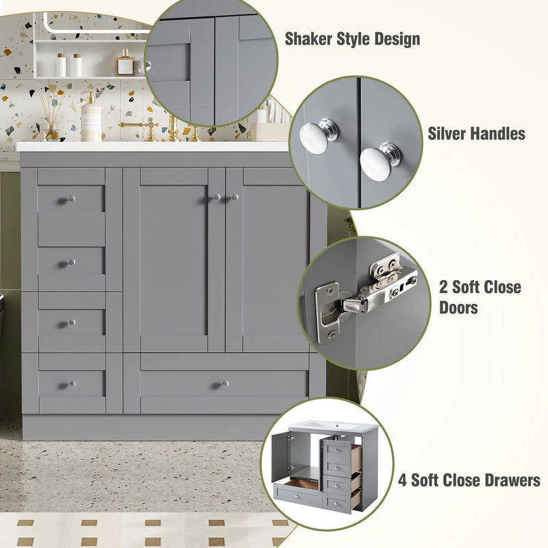 36 Inch Shaker Style Free-Standing Bathroom Vanity Cabinet with Sink by HouseOfZazla