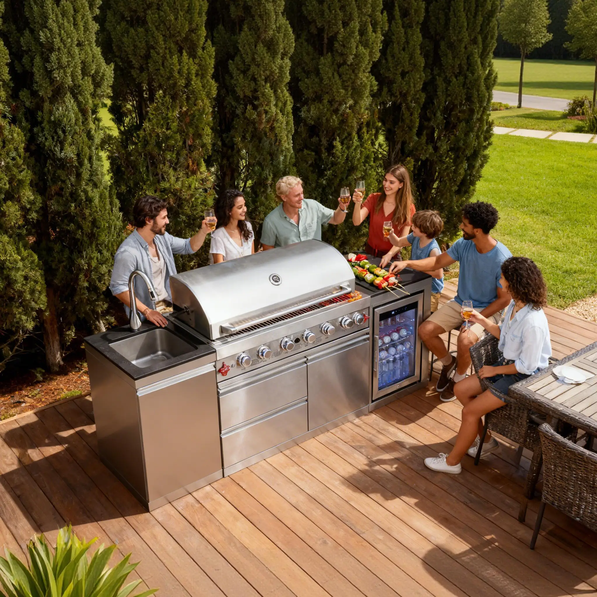 Outdoor Kitchen Island 82.5 Inch 6-Burner Propane Gas BBQ Grill by HouseOfZazla