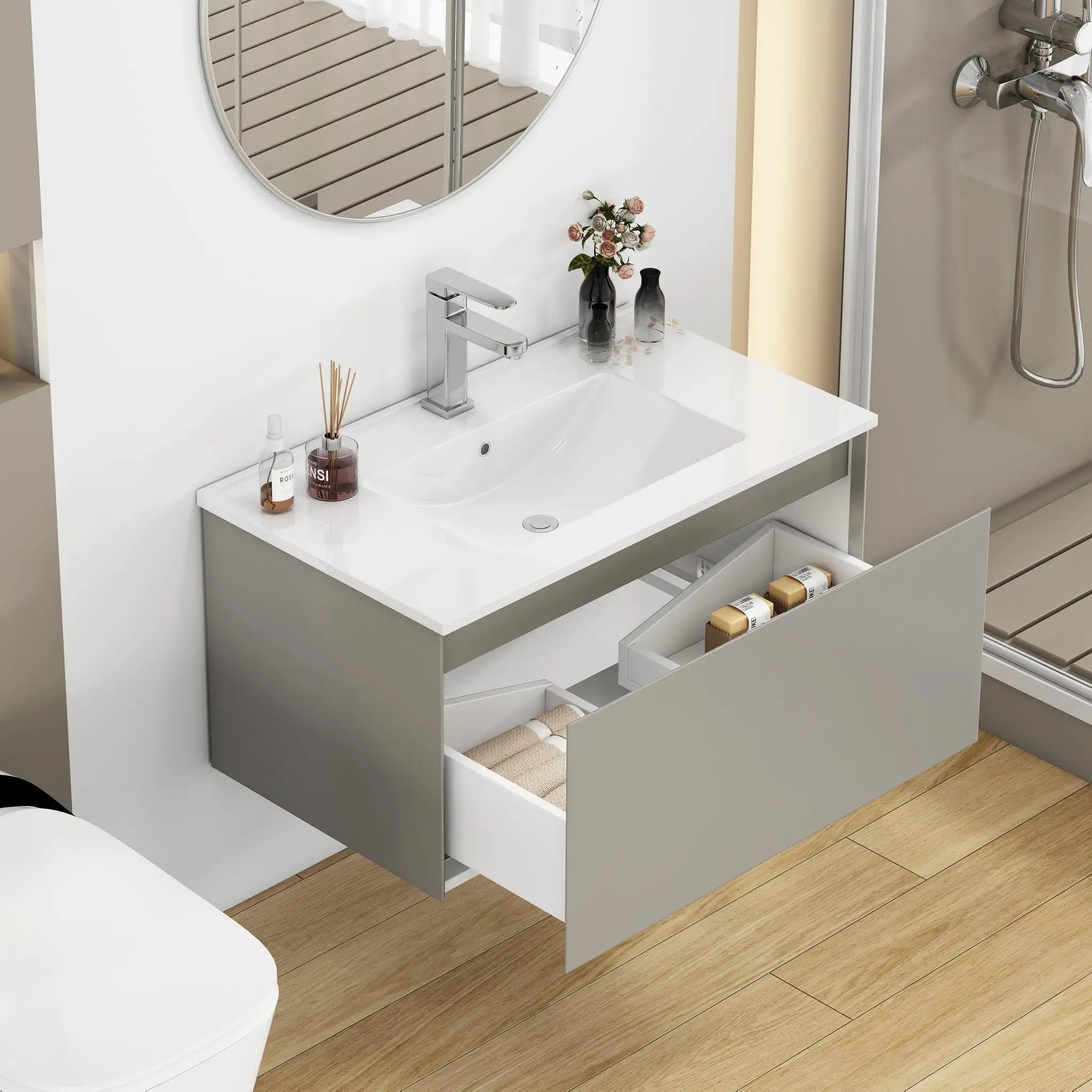 32-Inch Wall-Mounted Bathroom Vanity with Soft-Close Drawer by HouseOfZazla