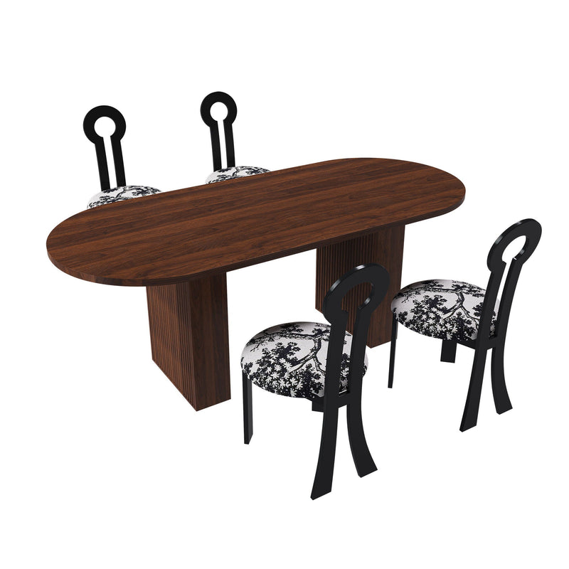 Oval Dining Table For 6 With 4 Upholstered Chairs - Walnut / Black by HouseOfZazla