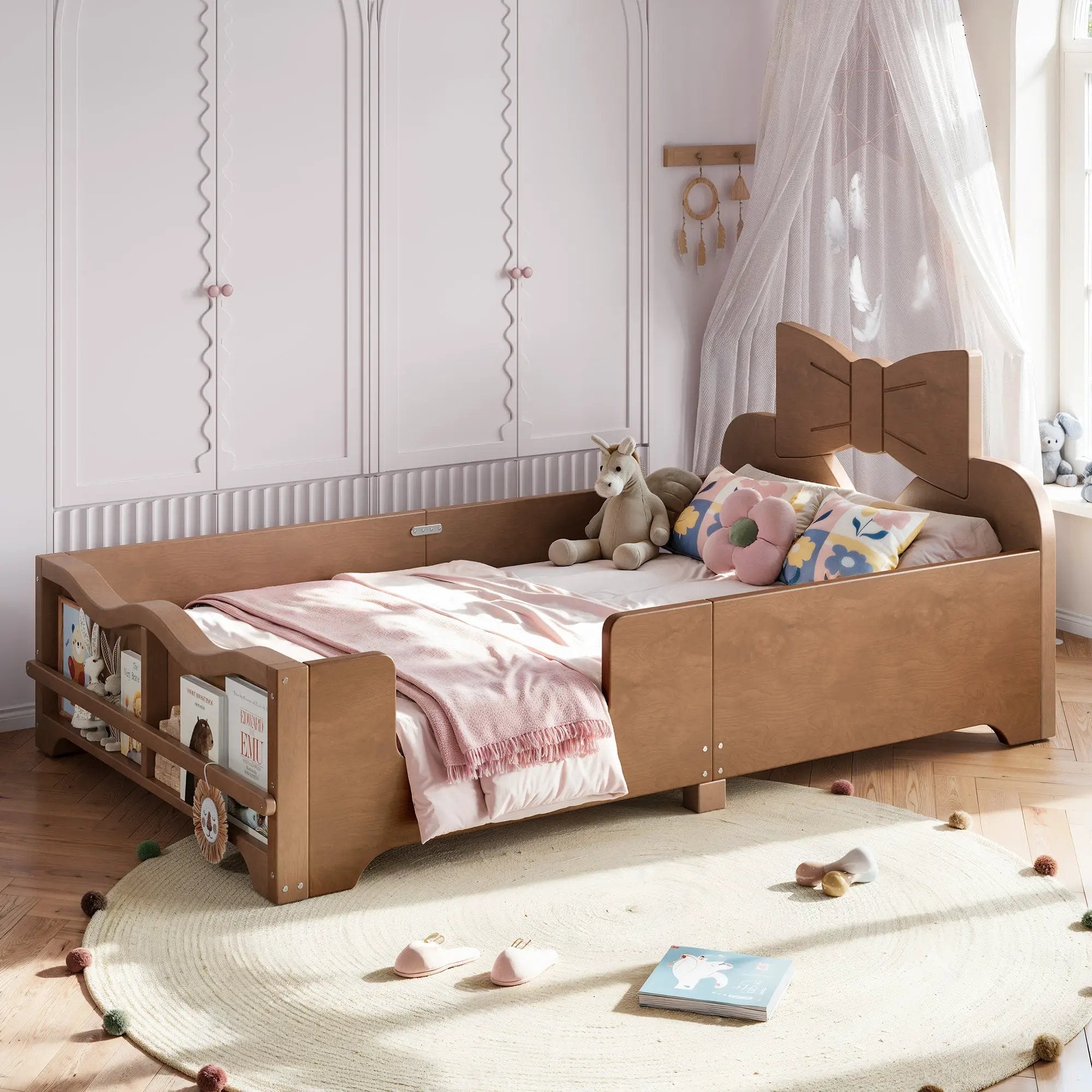 Twin Size Kids Platform Bed with Full Surround Guardrails by HouseOfZazla
