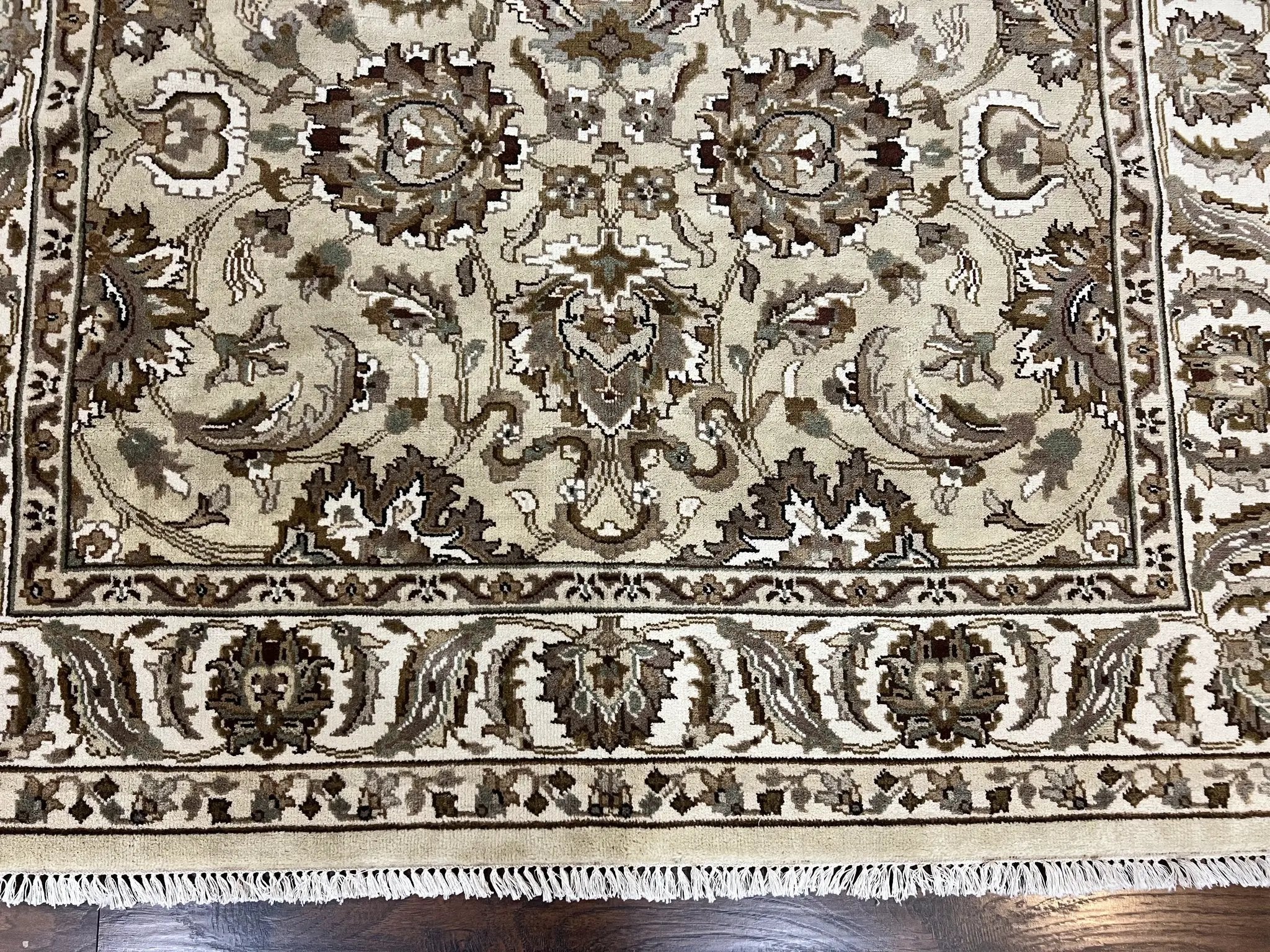 Indo Mahal Rug 6x9, Indian Carpet 6 x 9 ft, Light Green and Ivory, Floral Allover, Wool Oriental Carpet, Traditional Rug, Handmade by Jewel Rugs