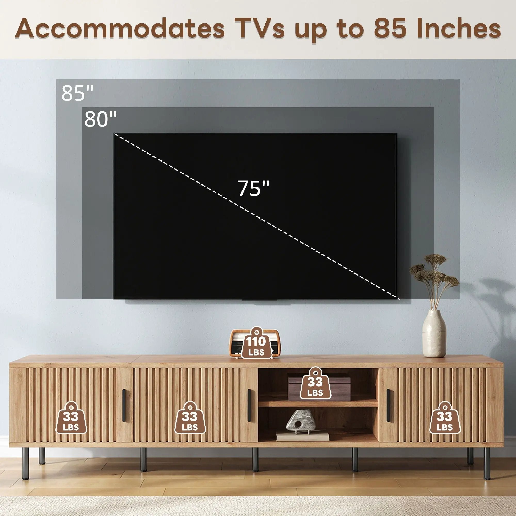 78" TV Stand For TVs Up To 85" With Closed Storage, Living Room Entertainment Center - Natural Wood by HouseOfZazla