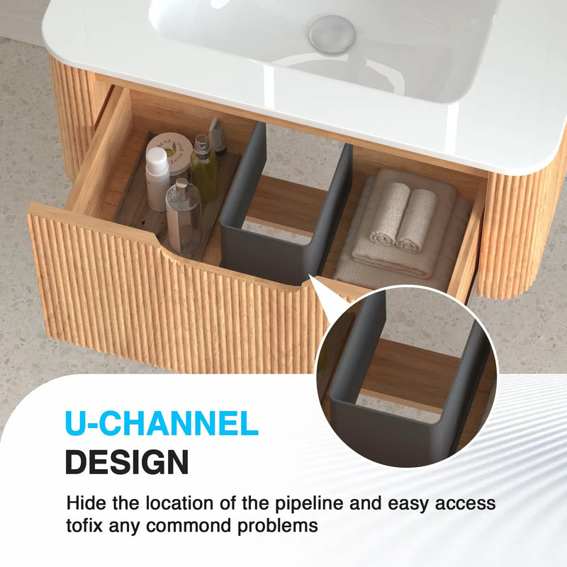 30-Inch Wall-Mounted Floating Solid Wood Bathroom Vanity by HouseOfZazla