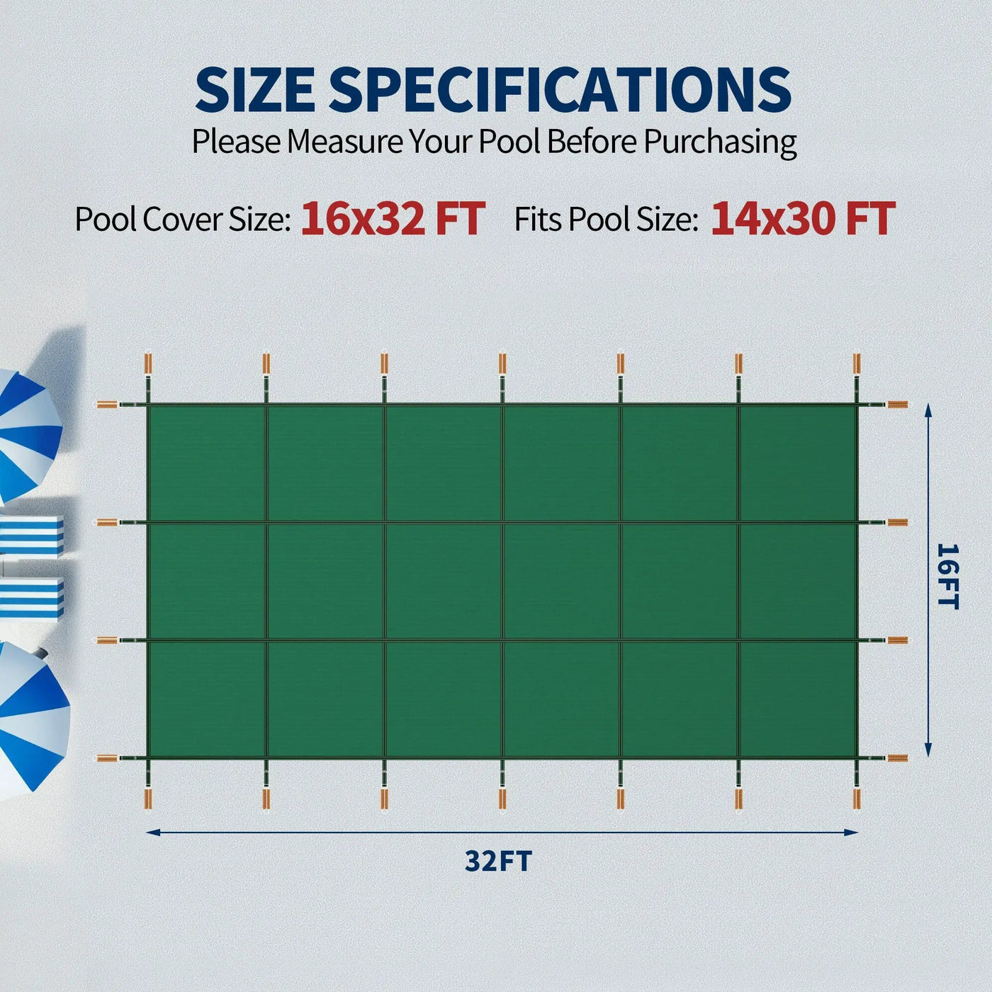 Swimming Pool Safety Cover, Fits 16x32ft Rectangular Pools by HouseOfZazla