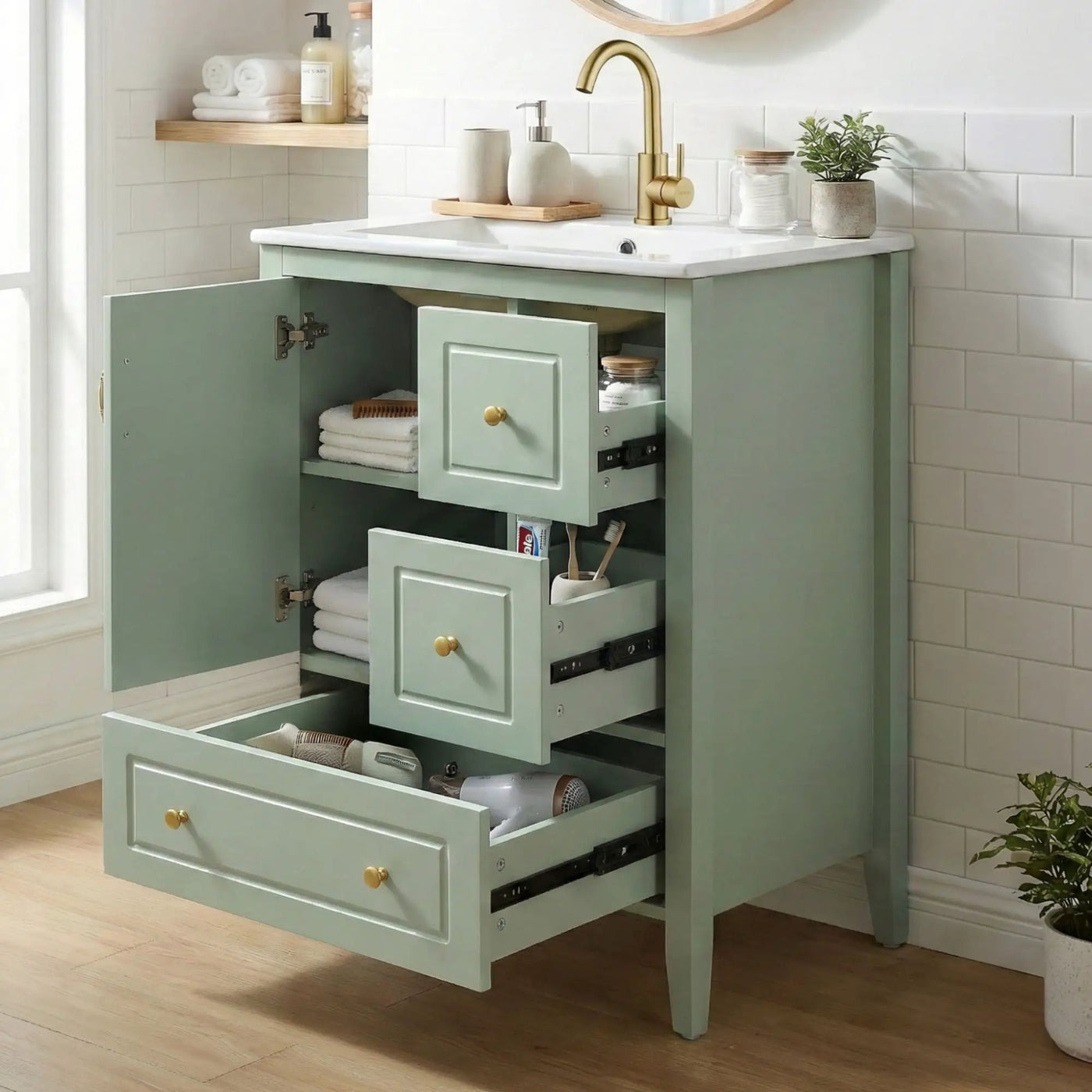 Retro Bathroom Vanity With Sink, Soft Closing Cabinet & Drawers by HouseOfZazla