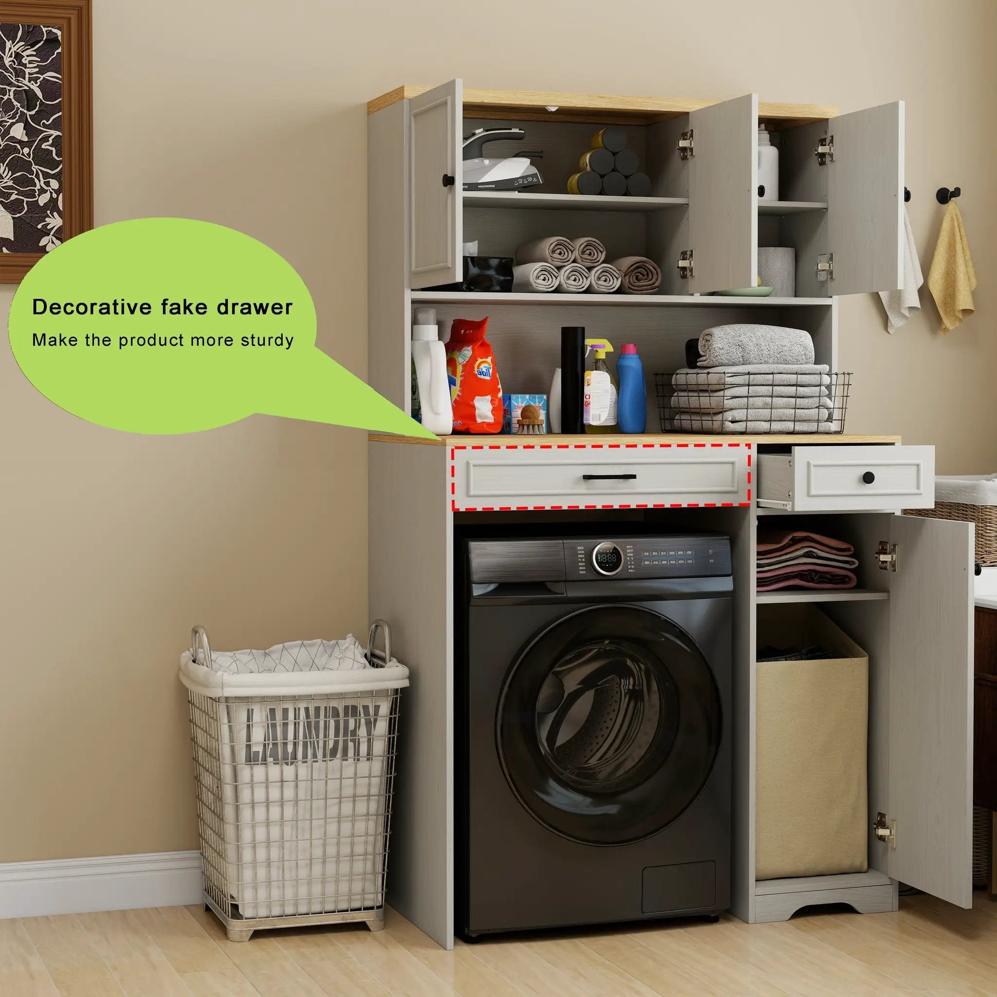 Over The Washer, Dryer And Robot Vacuum Storage Cabinet - Antique by HouseOfZazla