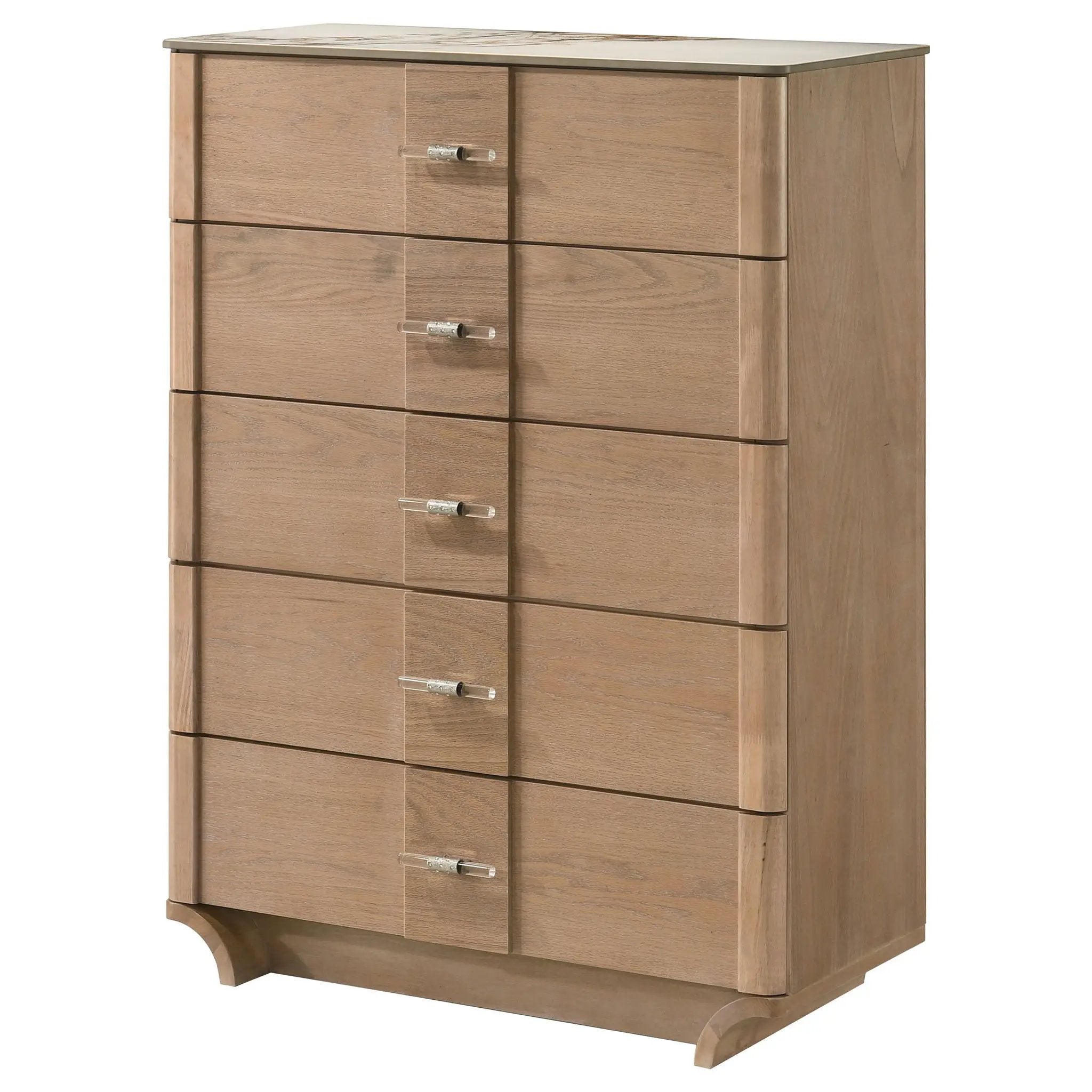 Leanne 5-drawer Sinter Stone Top Chest of Drawers Light Oak by Unique Piece Furniture