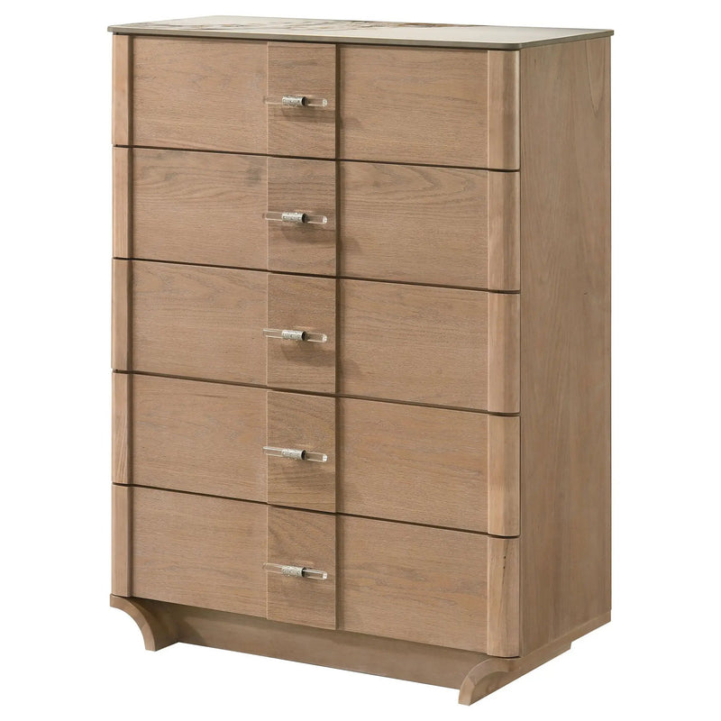 Leanne 5-drawer Sinter Stone Top Chest of Drawers Light Oak by Unique Piece Furniture