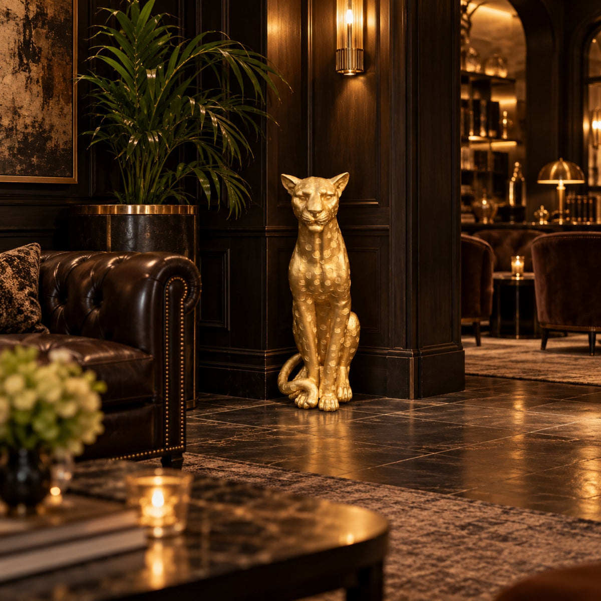 Gold Leopard Statue 33.86 Inch Tall Resin Fiberglass Animal Sculpture for Living Room Entryway Home Decor, photo 10 of 10