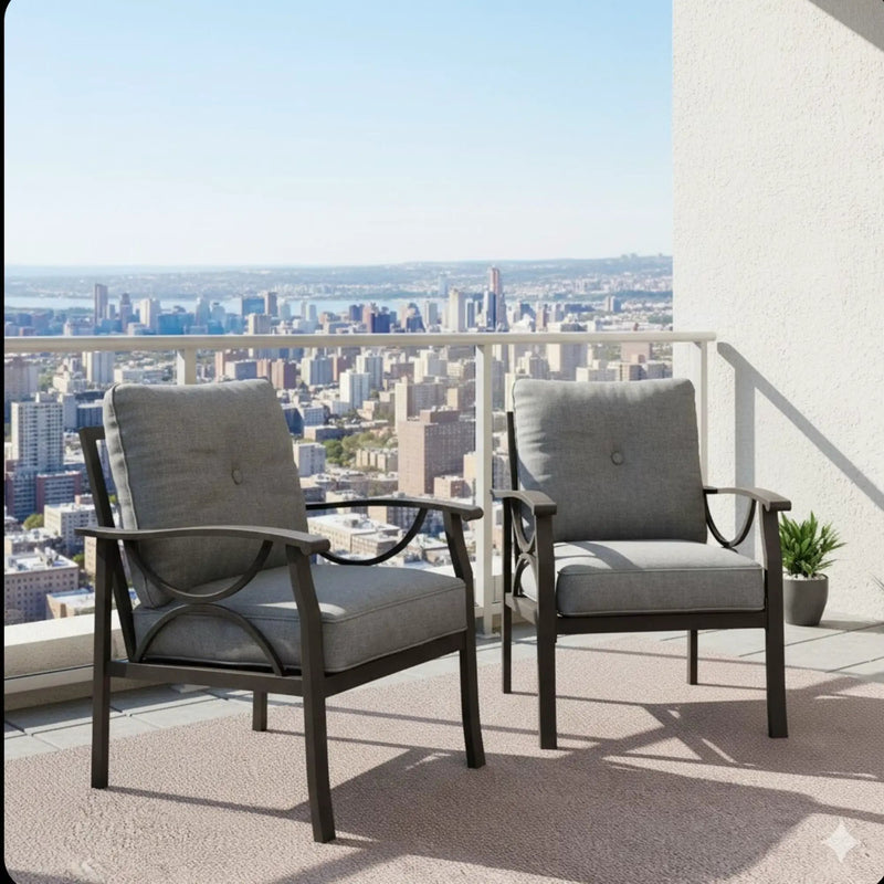 All Weather Armchairs With Cushions, Sculptural Design (Set of 2) - Gray / Khaki by HouseOfZazla