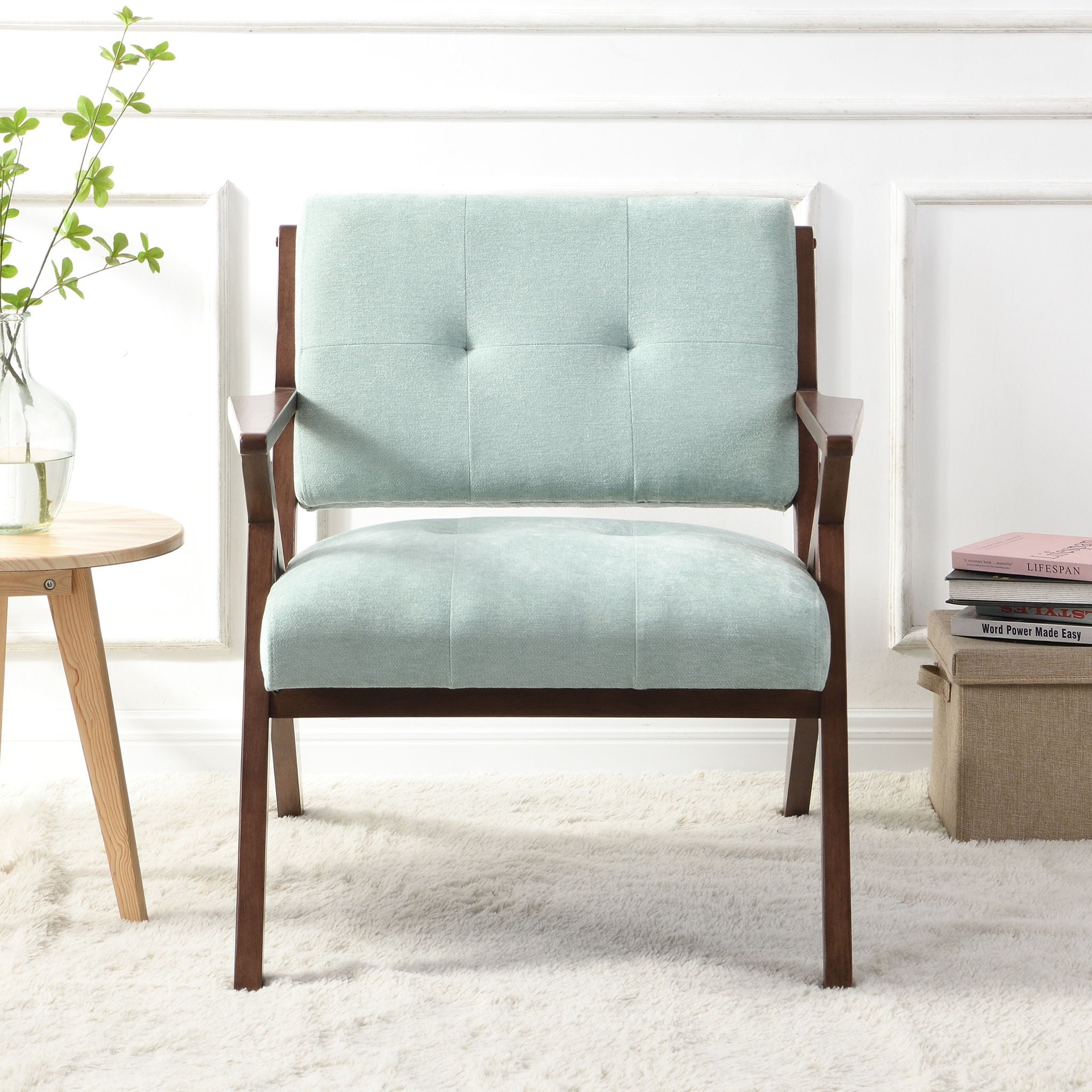 Modern Accent Chair With Plush Cushions, Angled Arm Design - Green by HouseOfZazla