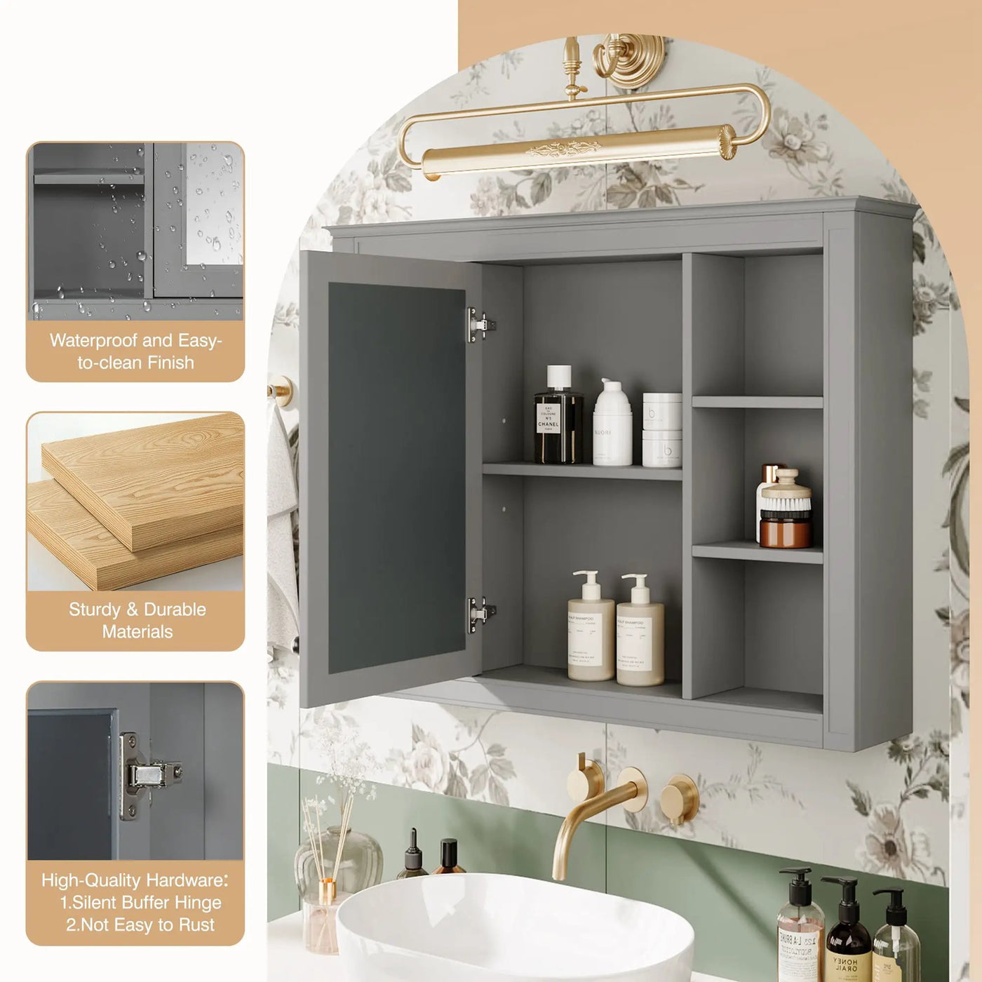 Wall Mounted Medicine Cabinet With Mirror, Storage Cabinet Featuring 6 Open Shelves And Adjustable Interior by HouseOfZazla