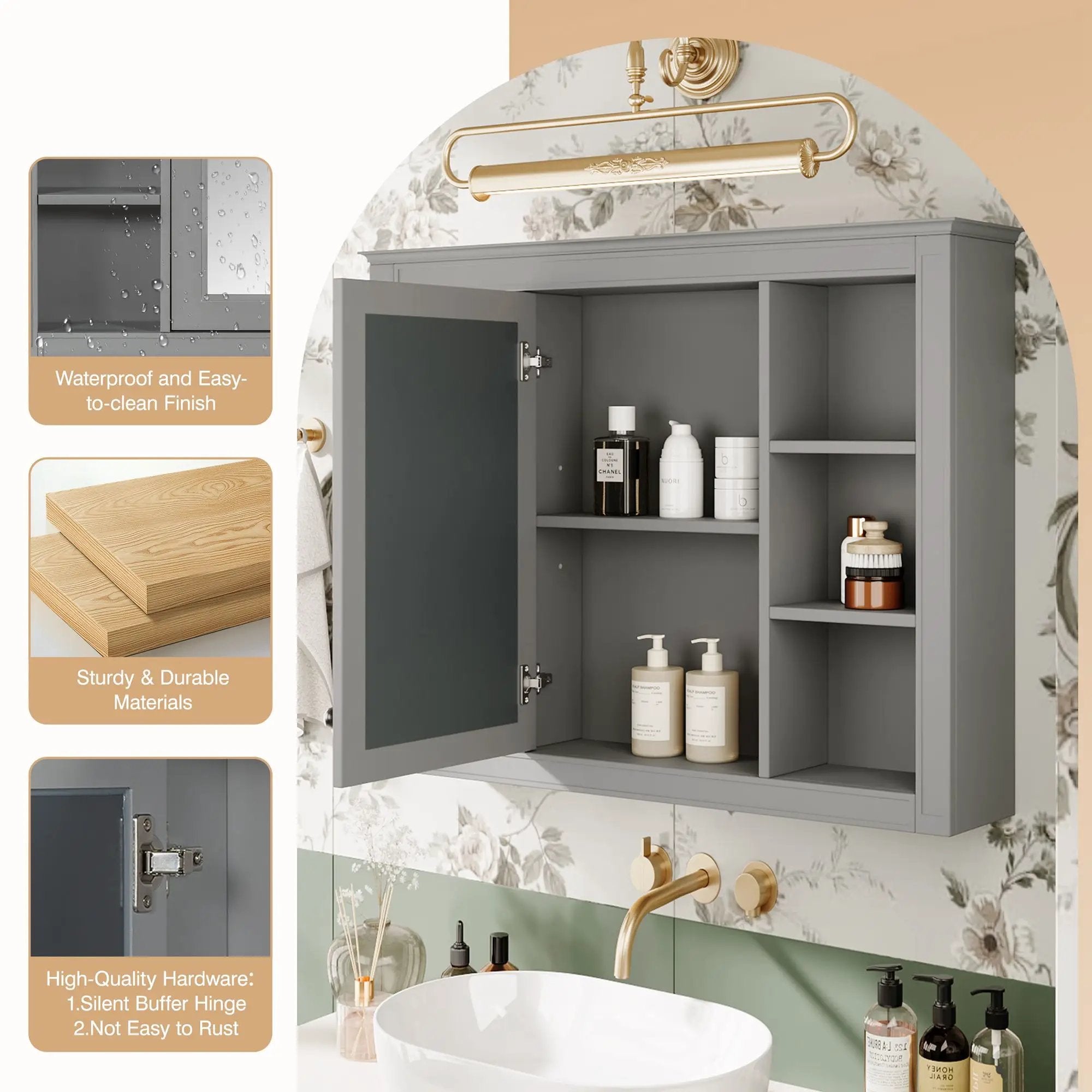 Wall Mounted Medicine Cabinet With Mirror, Storage Cabinet Featuring 6 Open Shelves And Adjustable Interior by HouseOfZazla