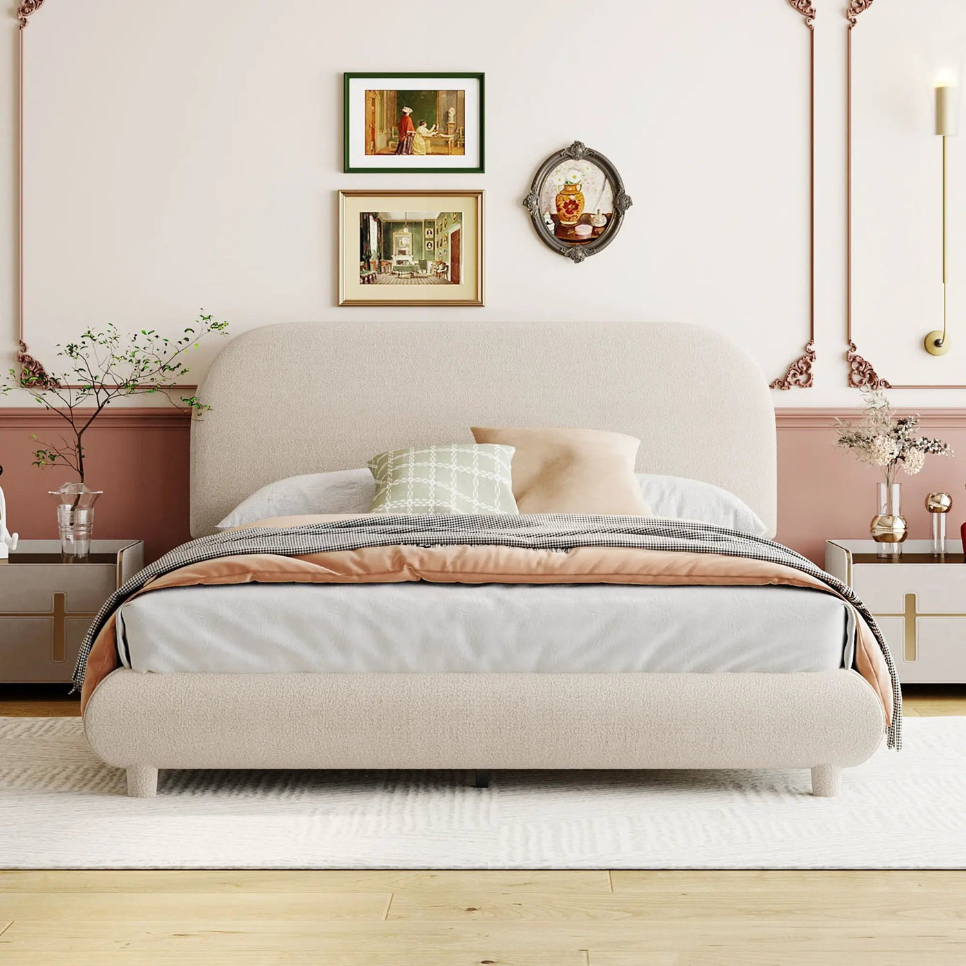Upholstered Platform Bed With Thick Solid Frame And Stylish Curve-Shaped Design by HouseOfZazla
